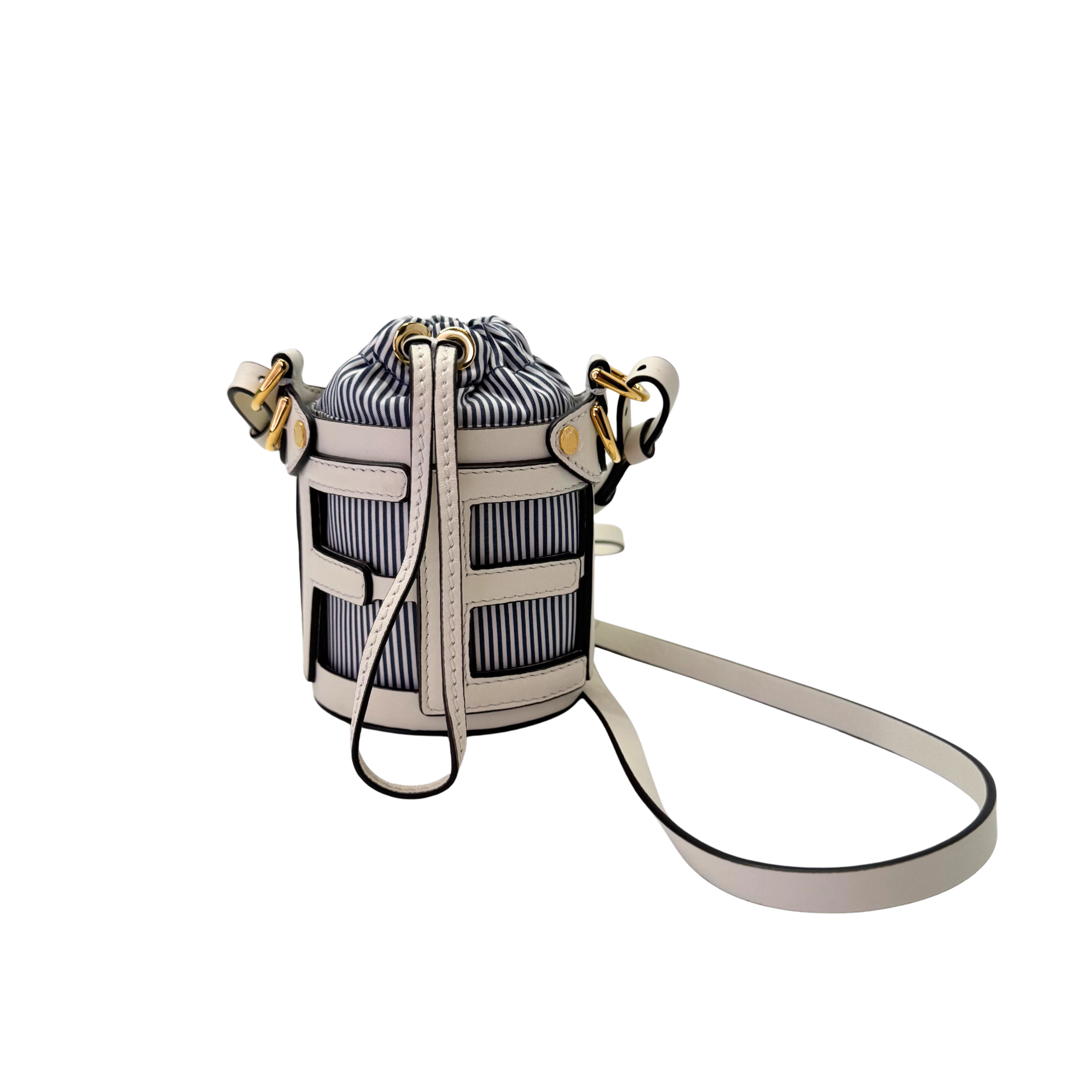 Fendi Nylon Vitello Step Out Bucket Shoulder Bag Beige Mini