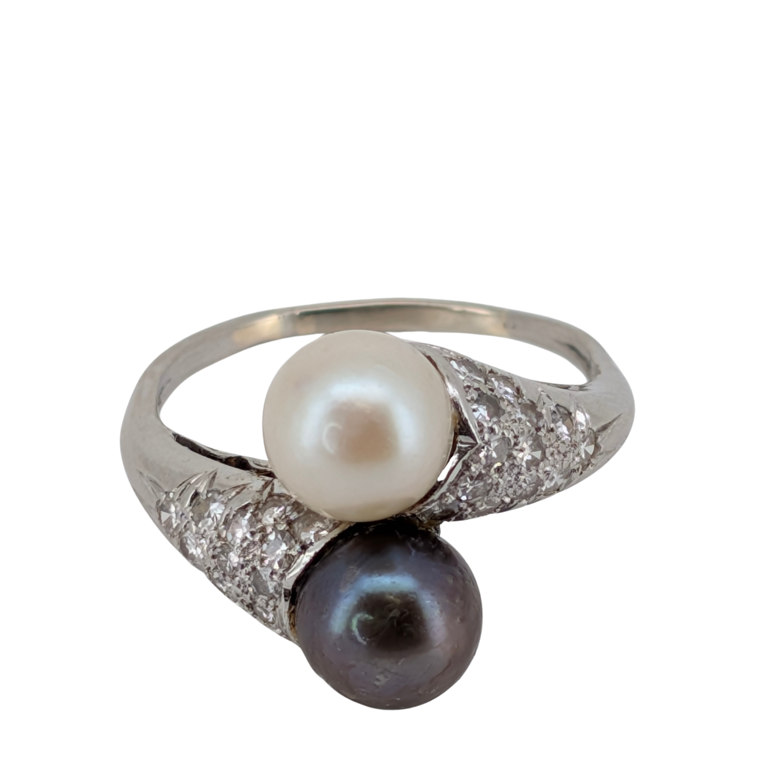 0.50Ct Diamond, Akoya Pearl & Black Freshwater Pearl Ring In Platinum
