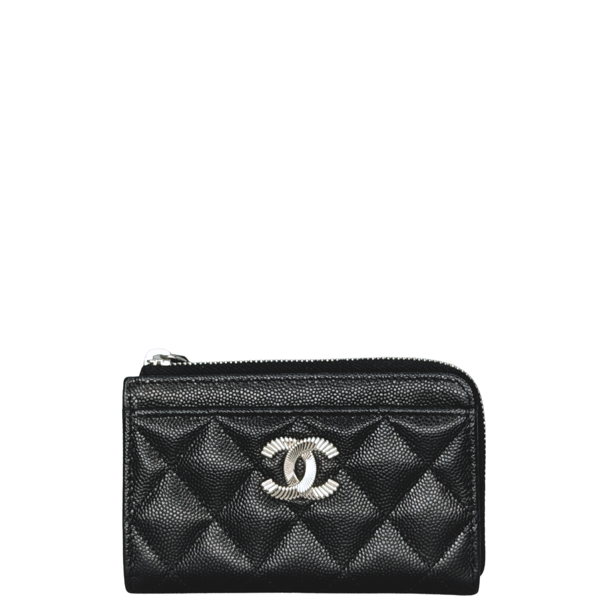 Chanel Logo Zip Around Wallet Black