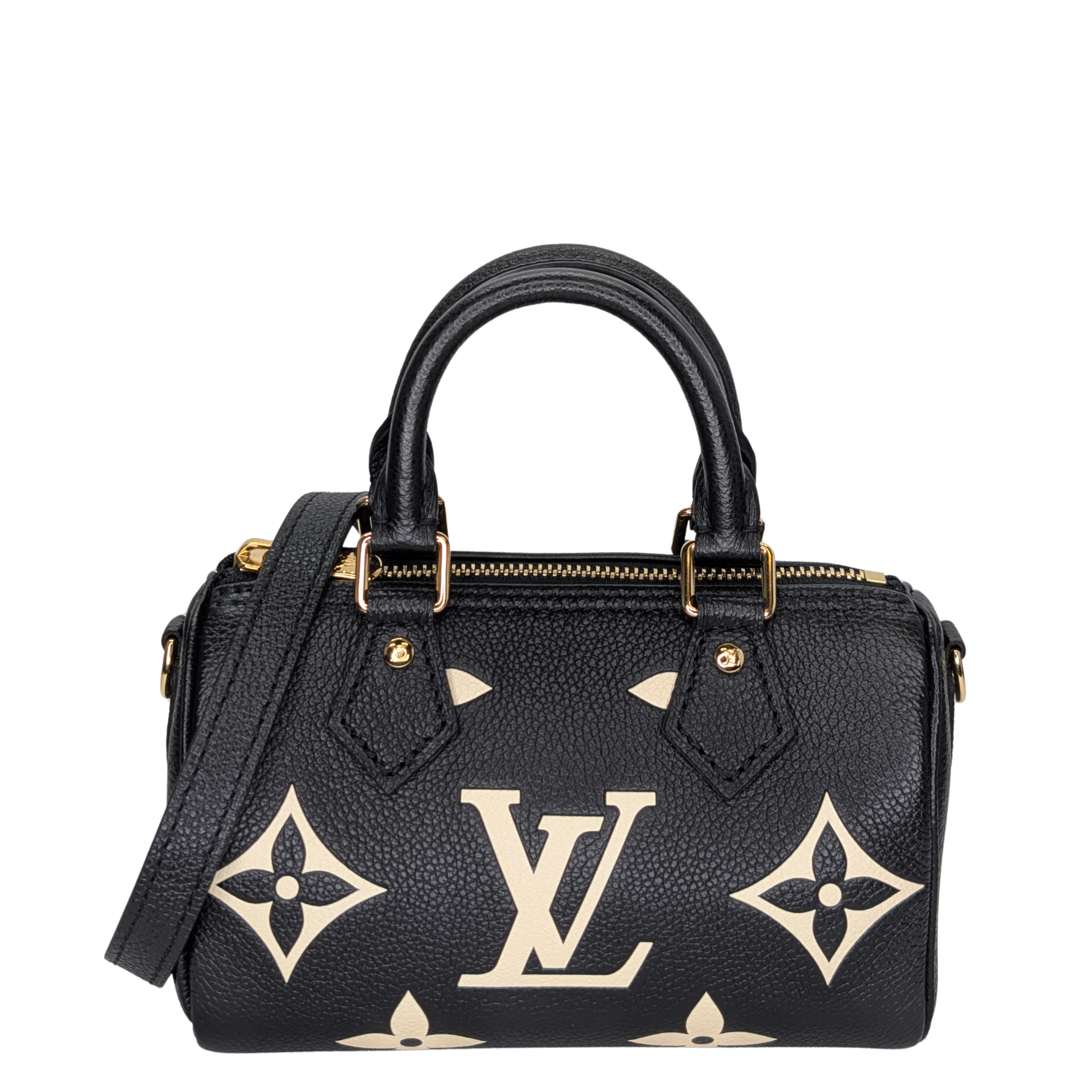 Louis Vuitton Nano Speedy Bicolor Monogram Giant Empreinte Leather Black