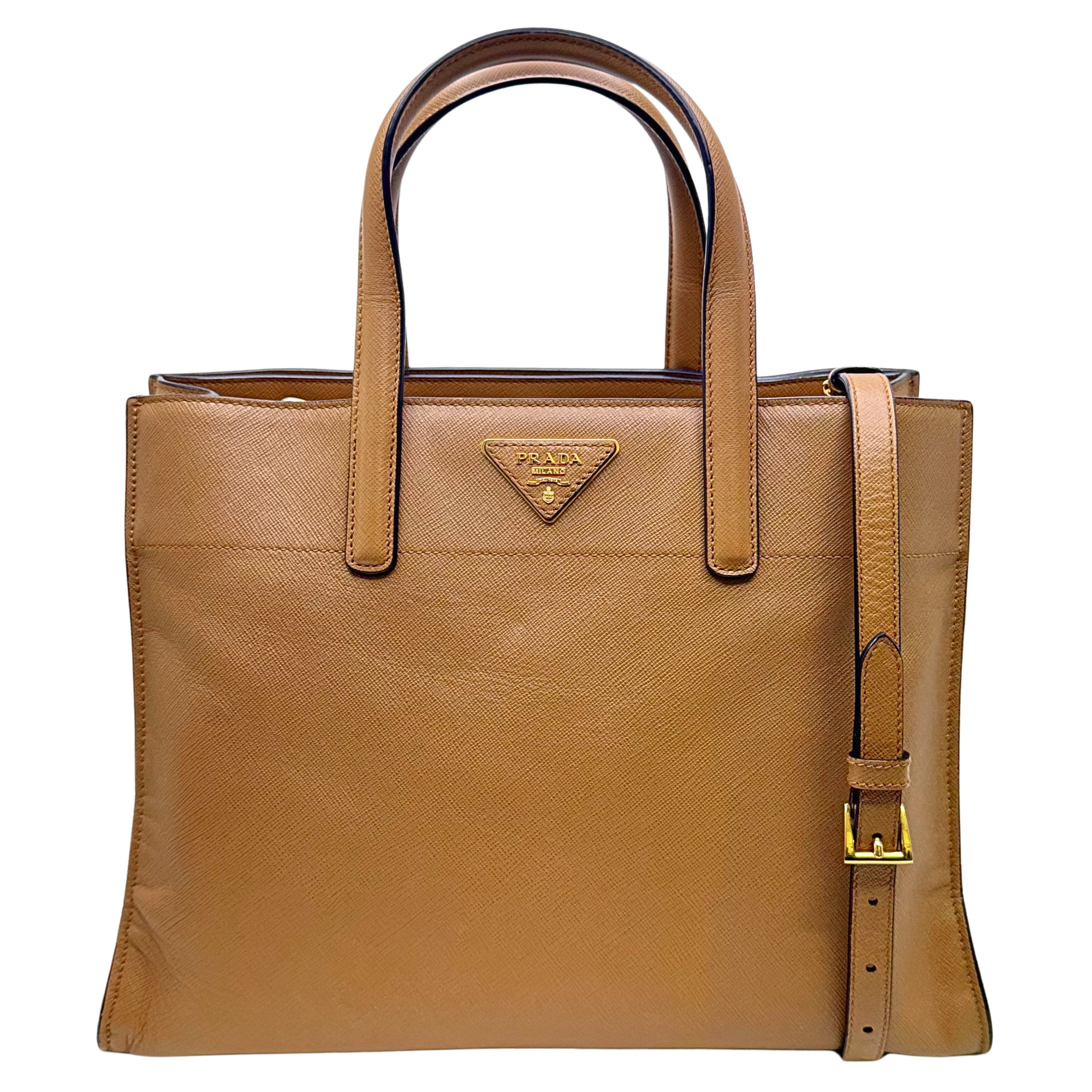 Prada Saffiano Handbag Leather Brown