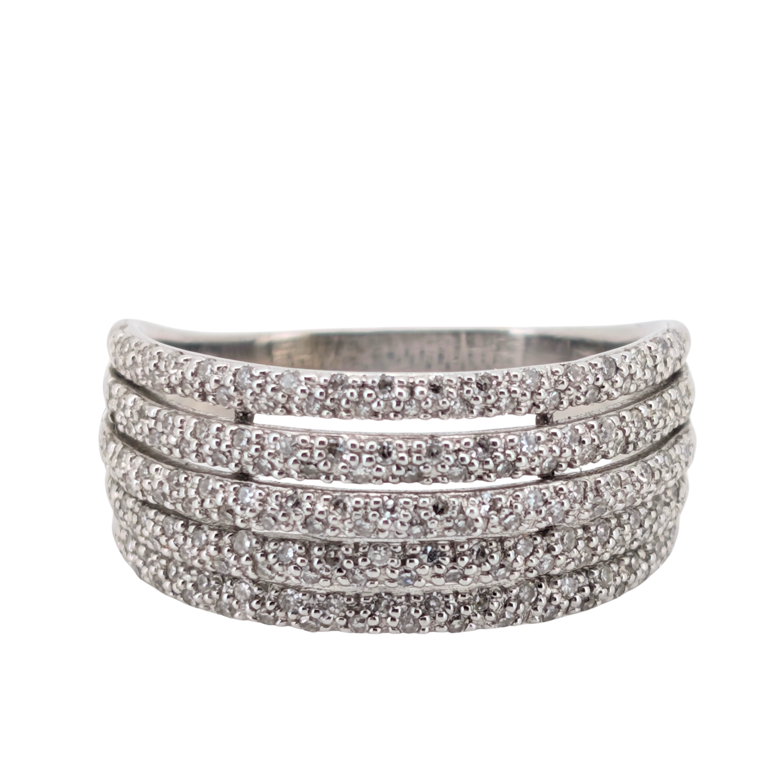 1.00Ct Natural White Diamonds Multi-Row Pavé Ring In 14K White Gold