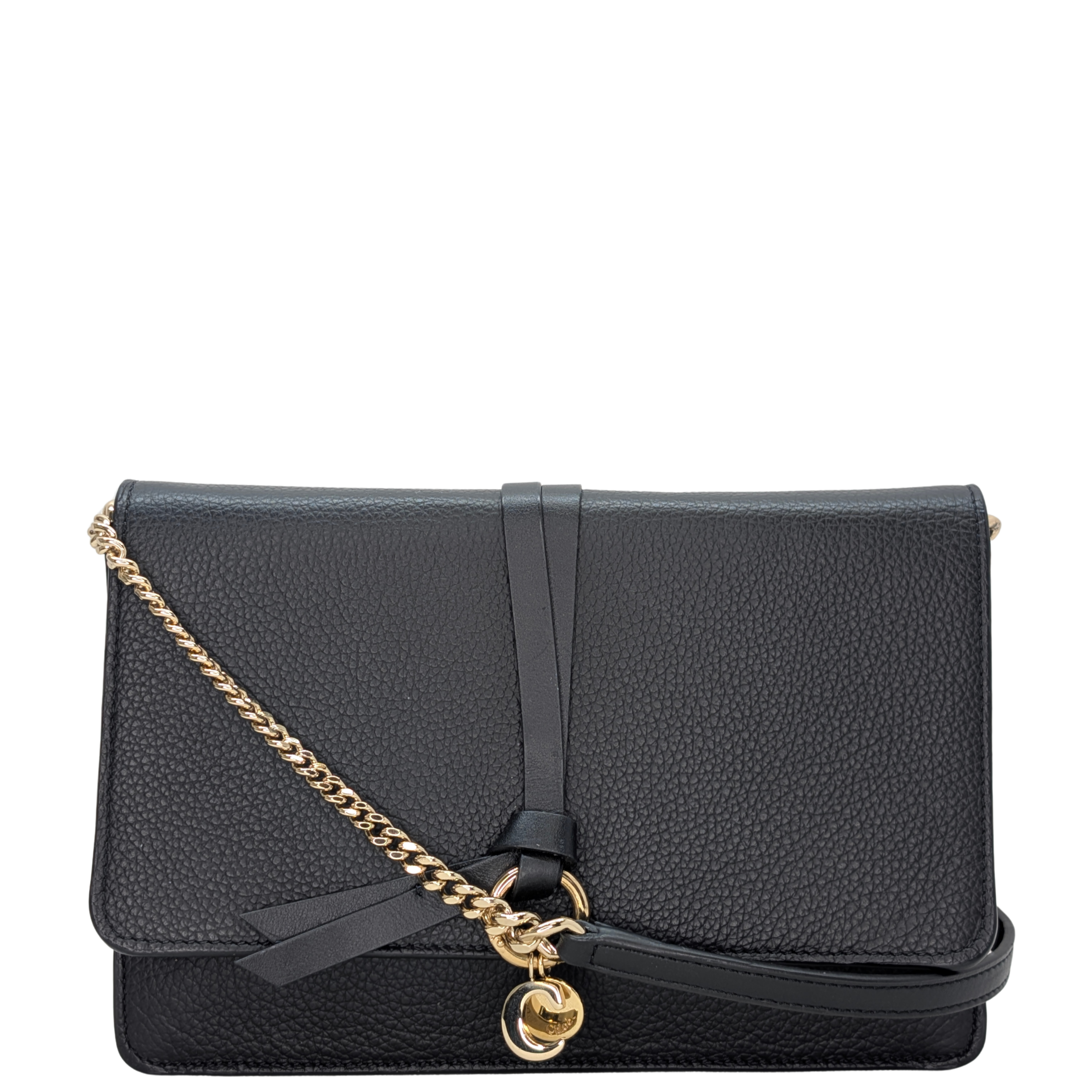Chloé Alphabet chain Clutch Bag Leather Black