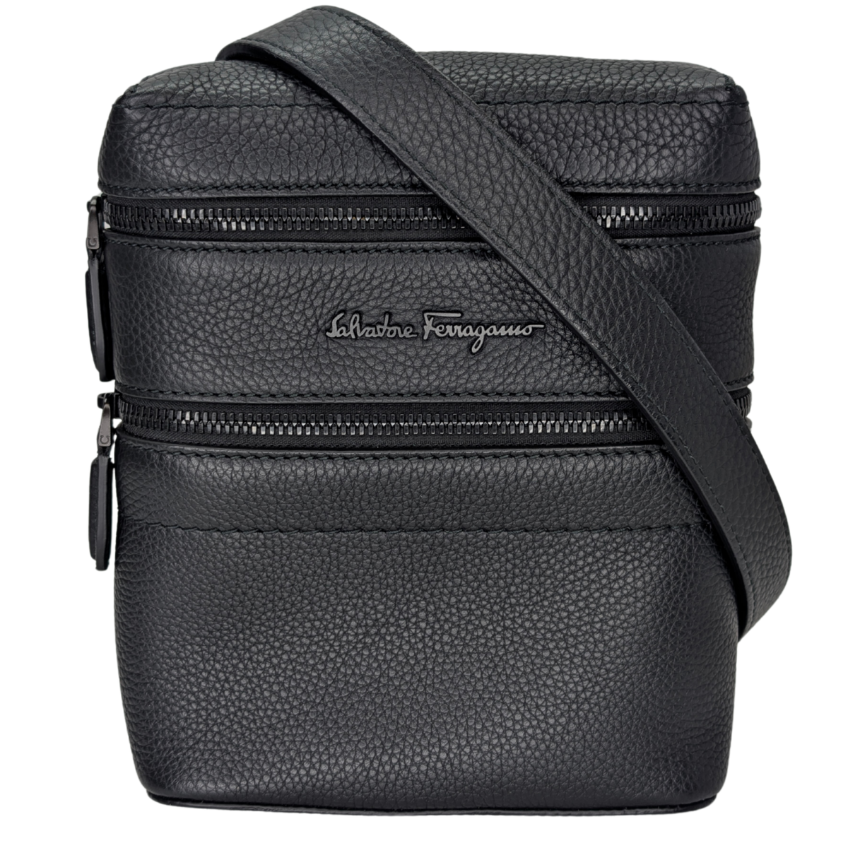 Salvatore Ferragamo Vitello Leather Crossbody Bag Black