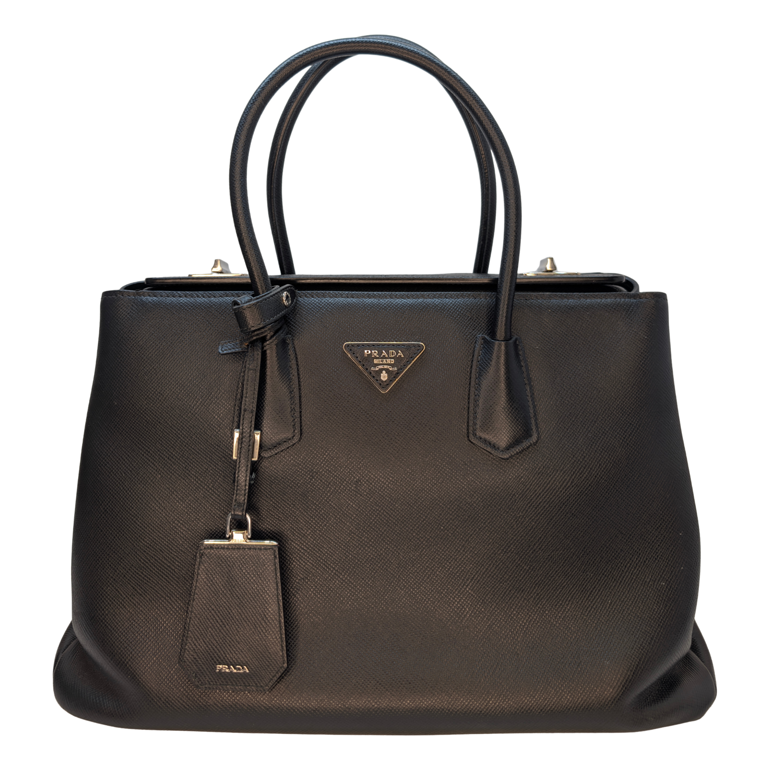 Prada Saffiano Cuir Twist Lock Tote Bag Black
