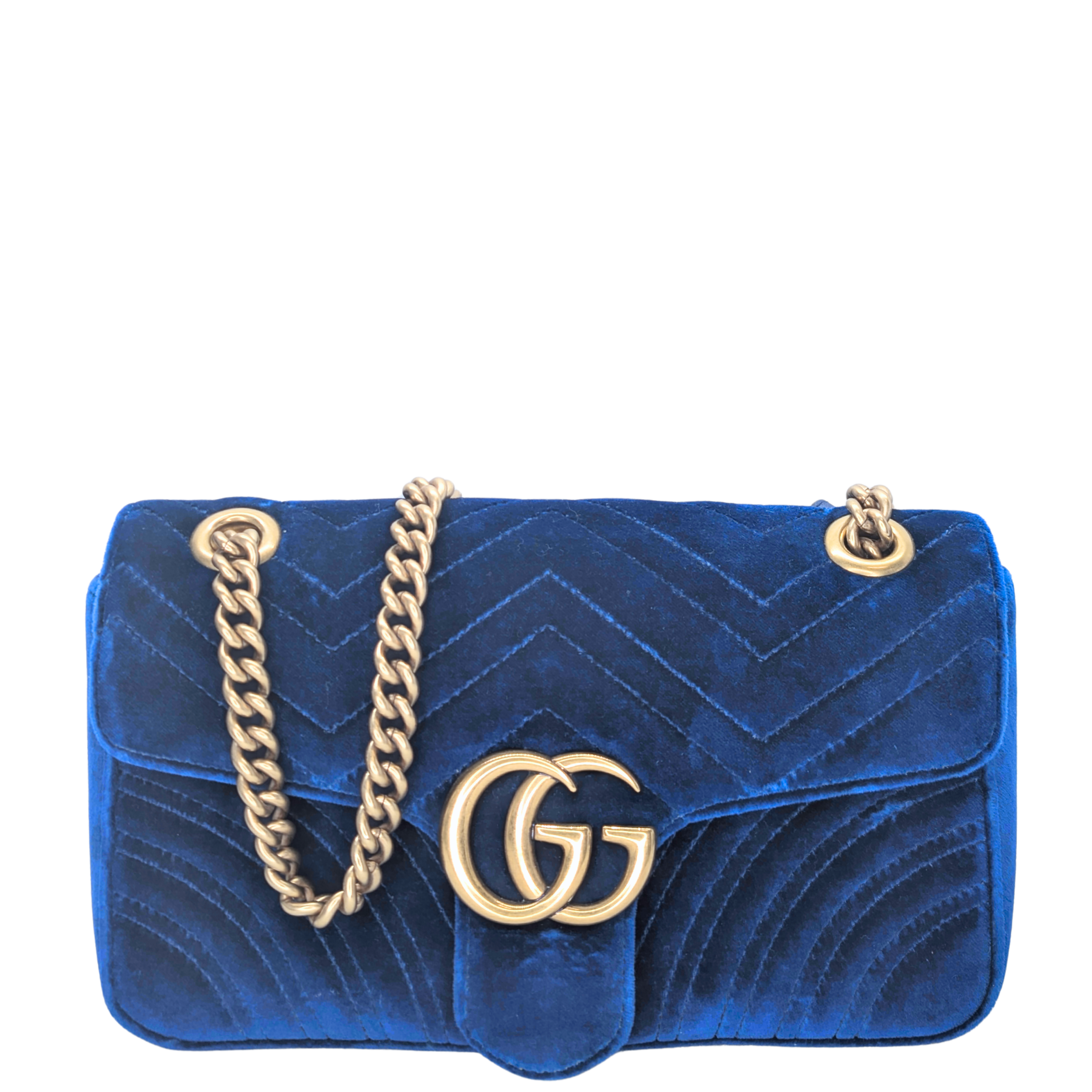 Gucci Marmont GG Velvet Matelasse Small Shoulder Bag Cobalt Blue