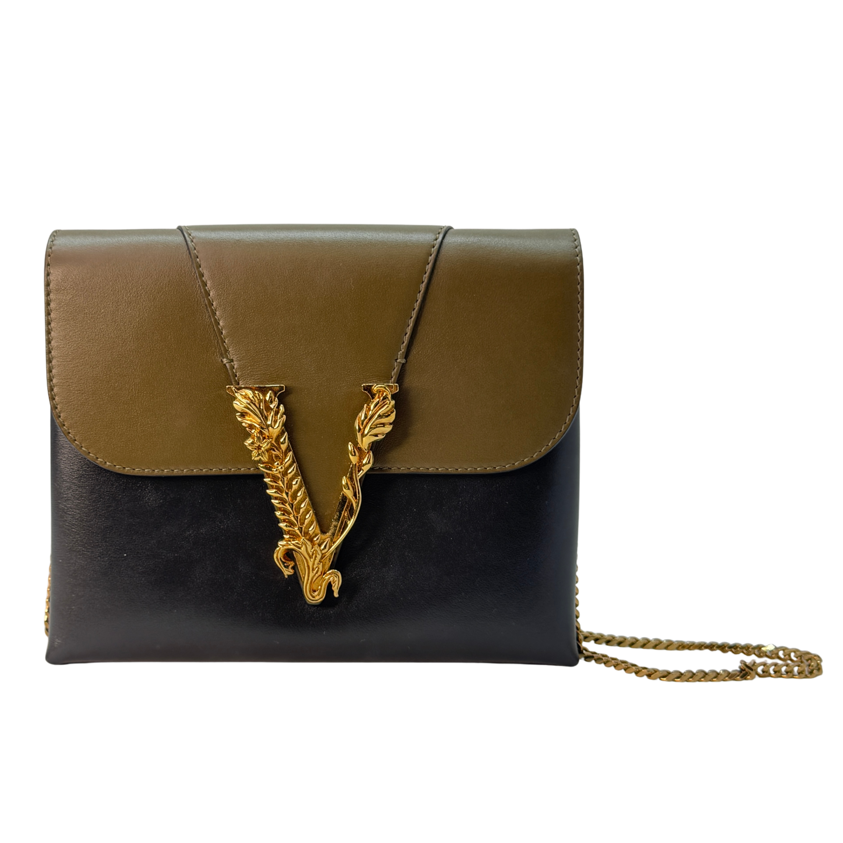 Versace Vitello Virtus Chain Clutch Brown/Black
