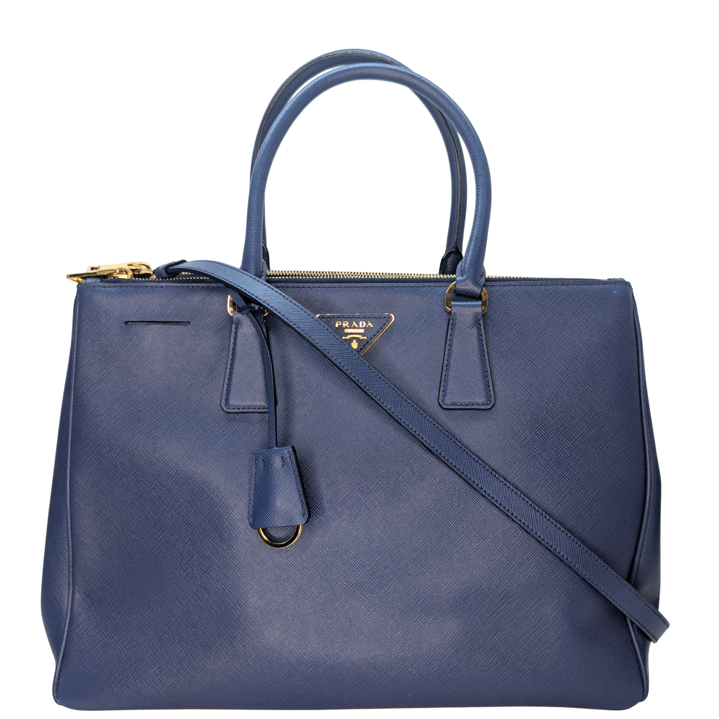 Prada Saffiano Lux Galleria Large Double Zip Tote Navy