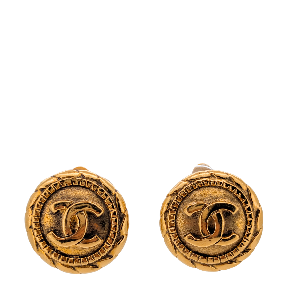 Chanel Vintage CC Gold Tone Round Clip-On Earrings