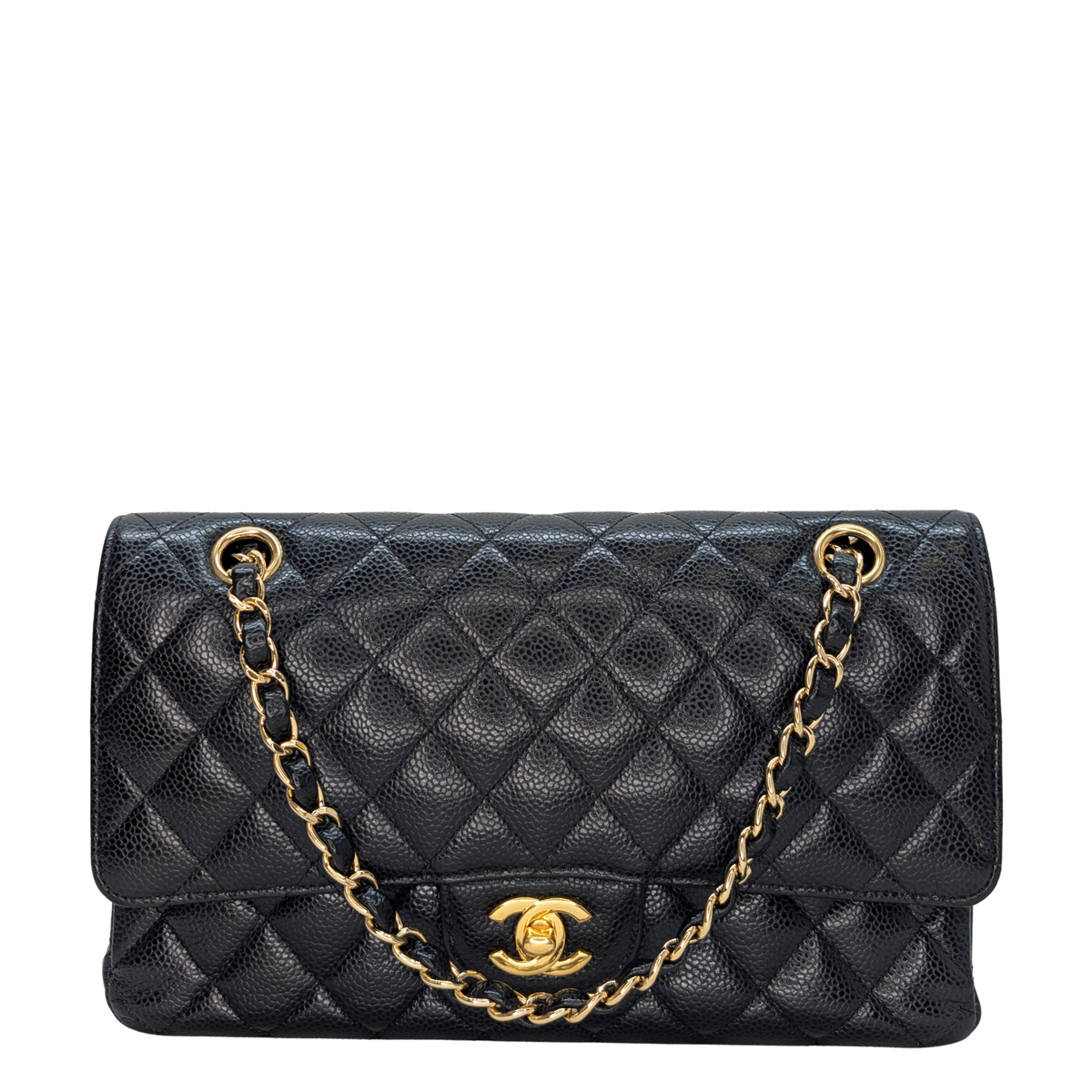 Chanel 香奈儿经典中号双盖包 · 黑色鱼子酱皮