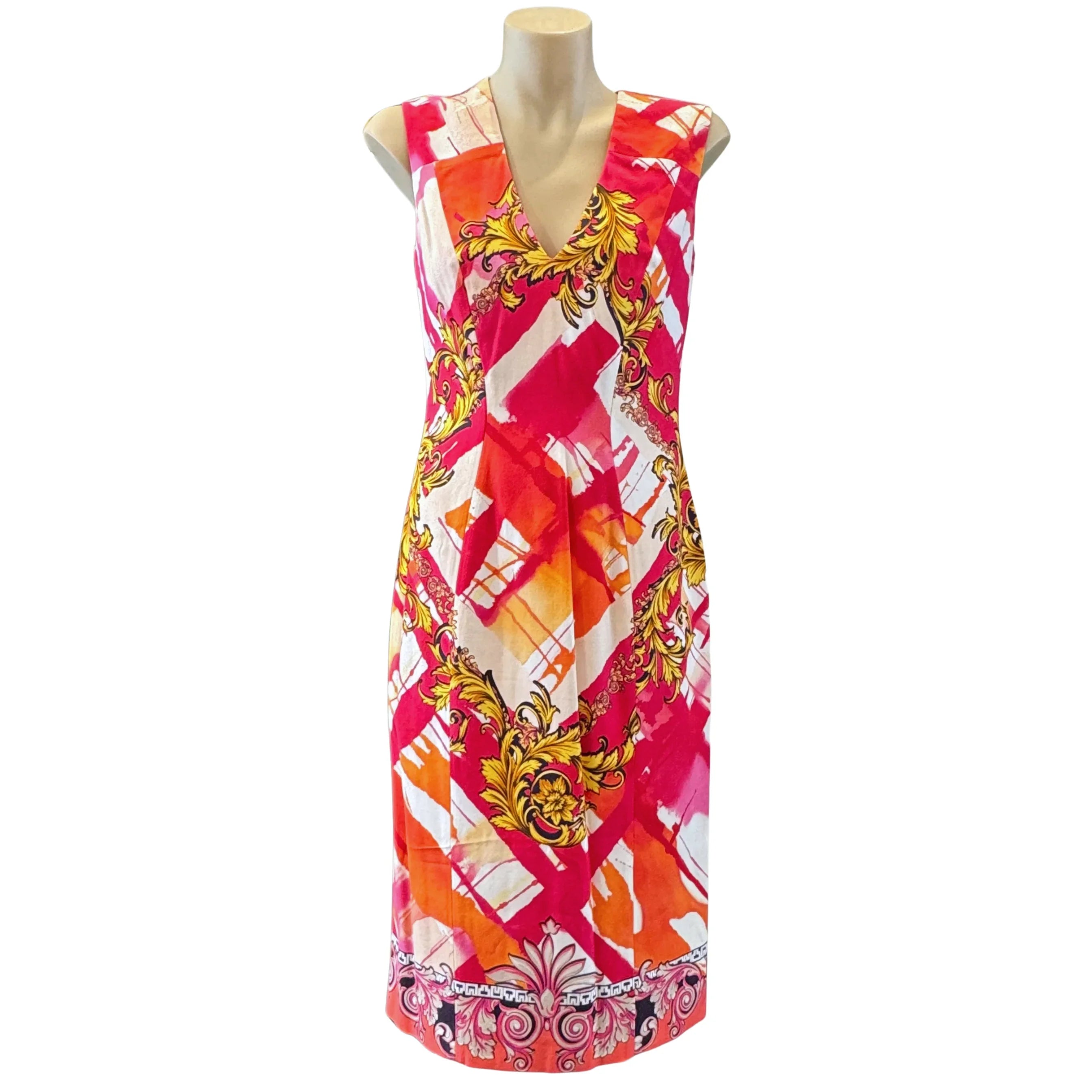 Versace Pink x Orange Baroque Print Sleeveless Dress Size 42