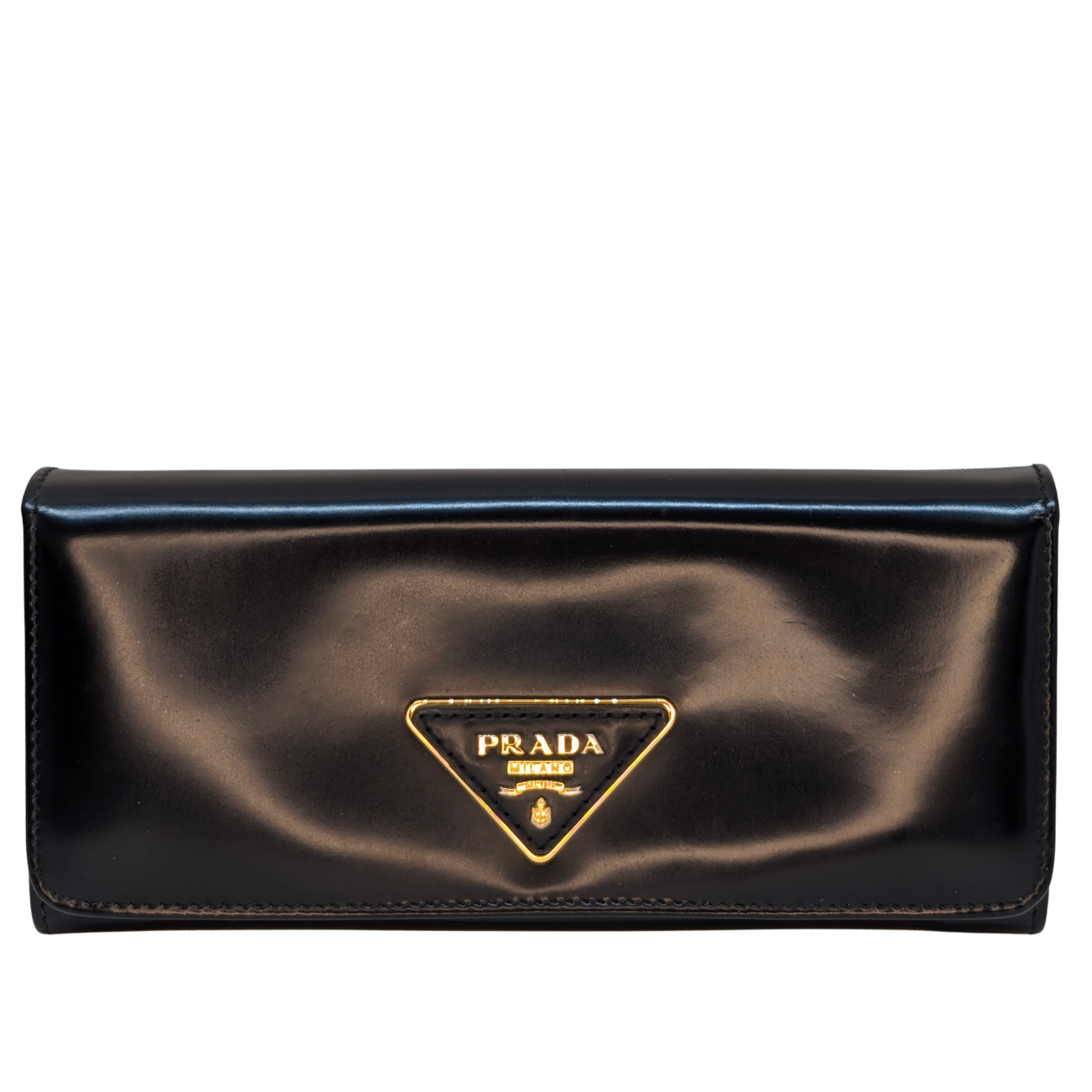 Prada Calfskin Leather Long Wallet Black