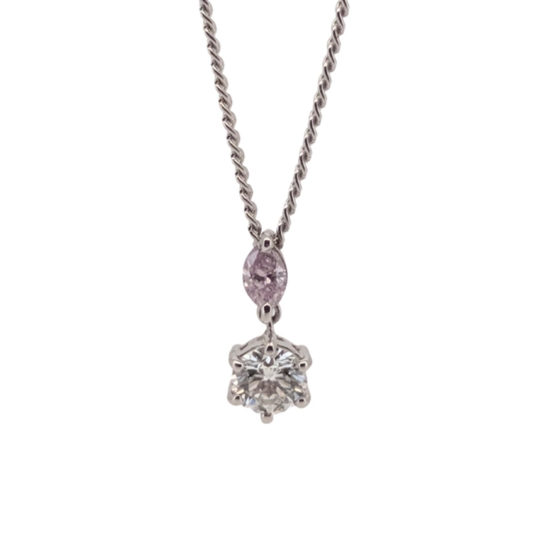 0.33Ct Natural Diamond & 0.04Ct Pink Diamond Drop Pendant Necklace In Platinum
