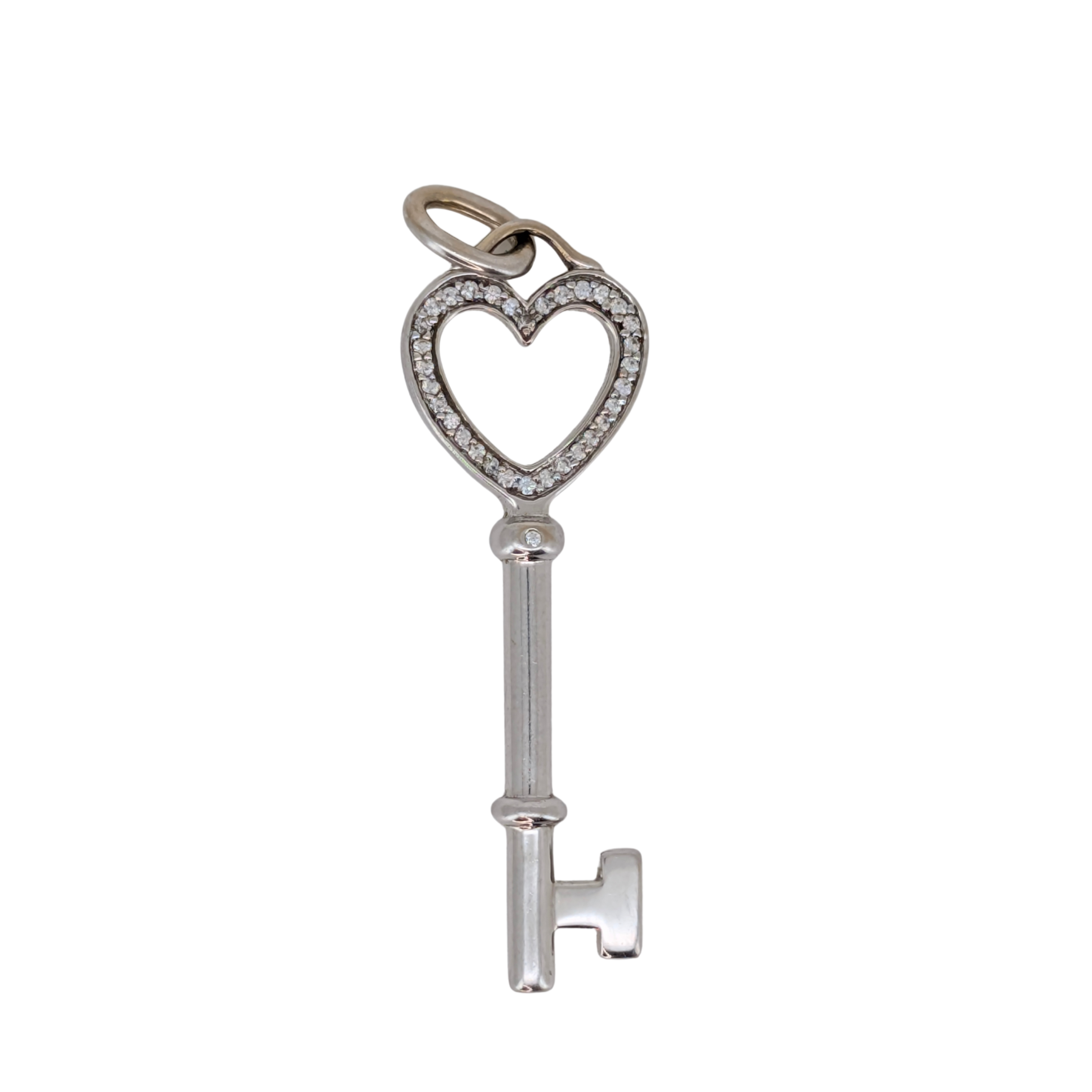 Tiffany & Co. Tiffany Keys Diamond 18K White Gold Heart Key Pendant