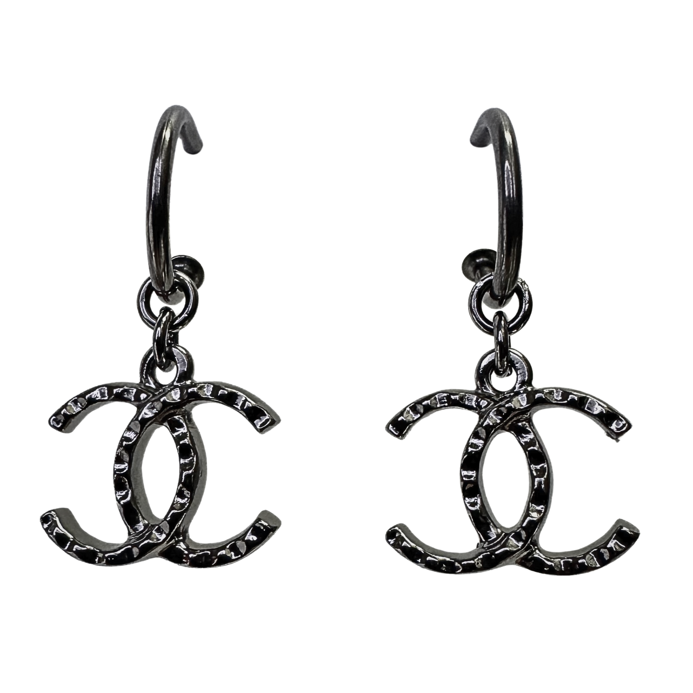 Chanel CC Earrings Metallic Gunmetal
