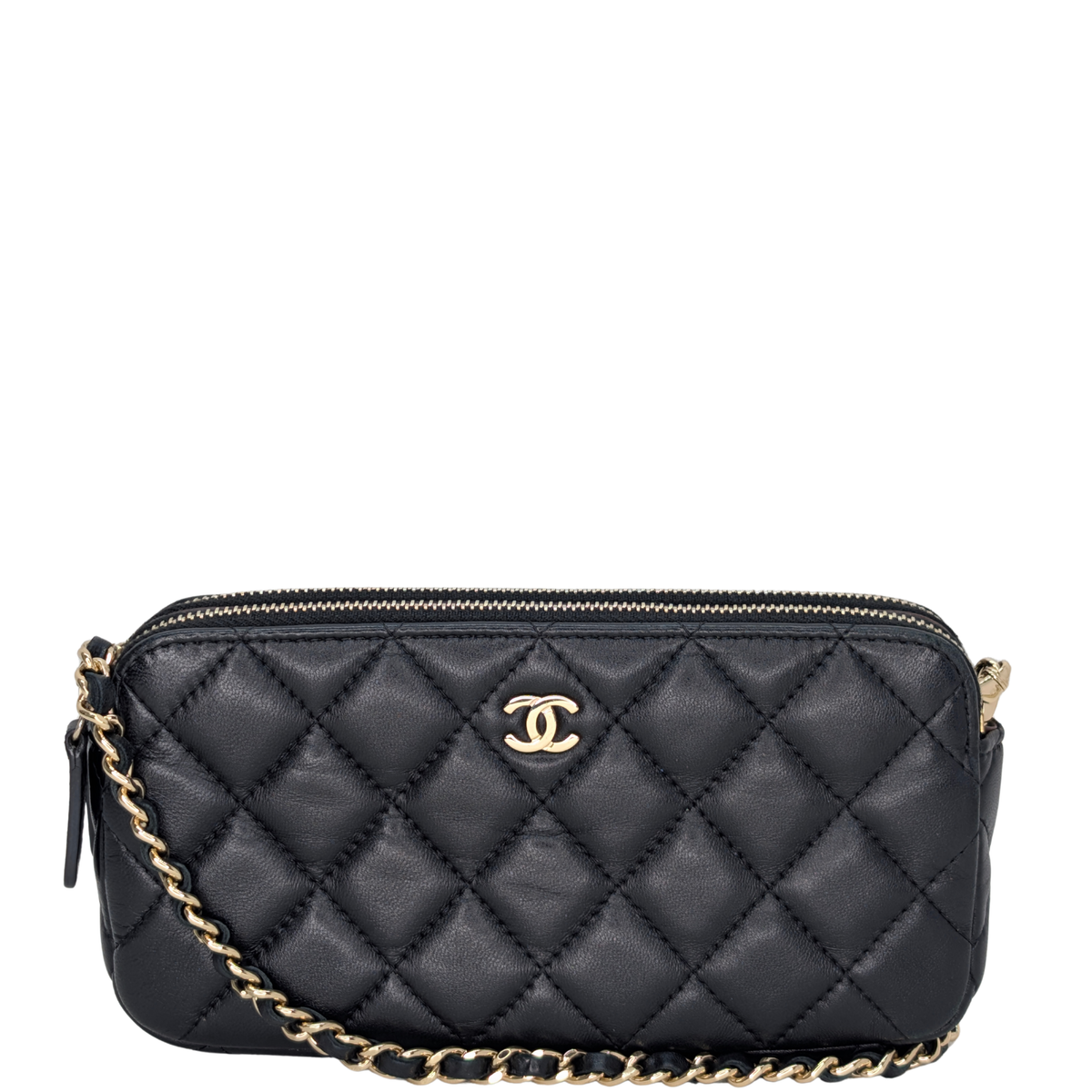 Chanel CC Double Zip Wallet on Chain Lambskin Black