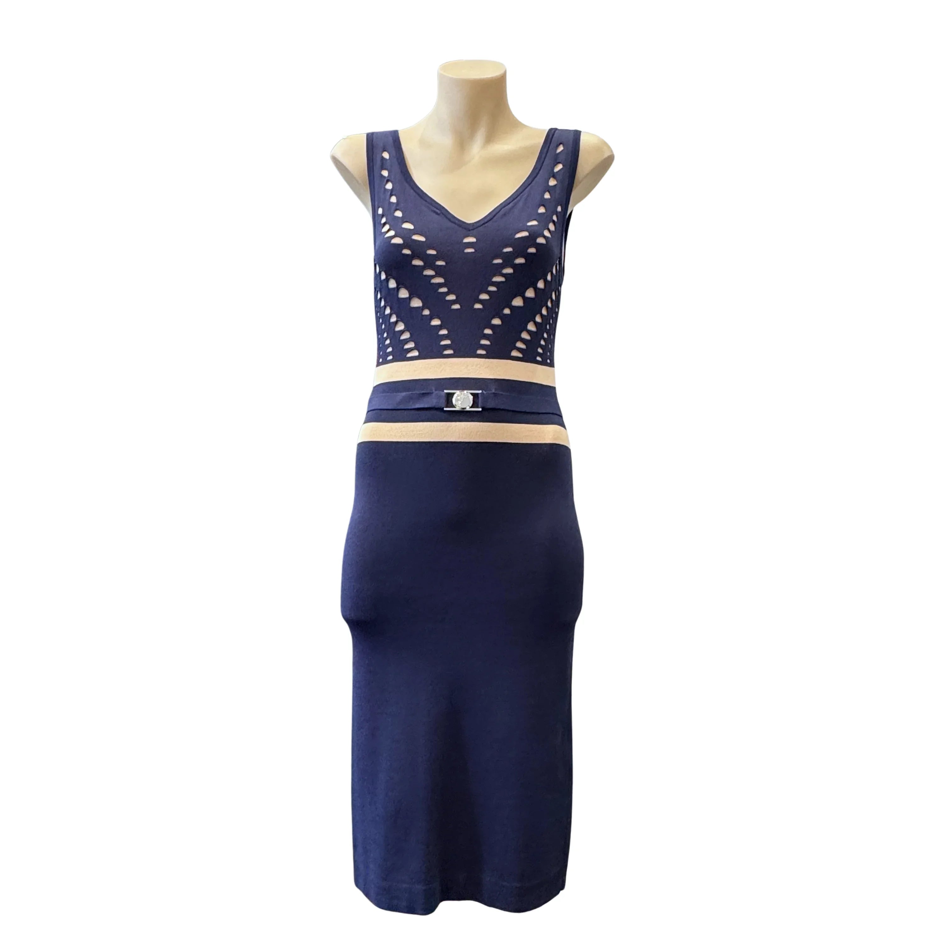 Versace Navy Cut-Out Midi Dress Size 44