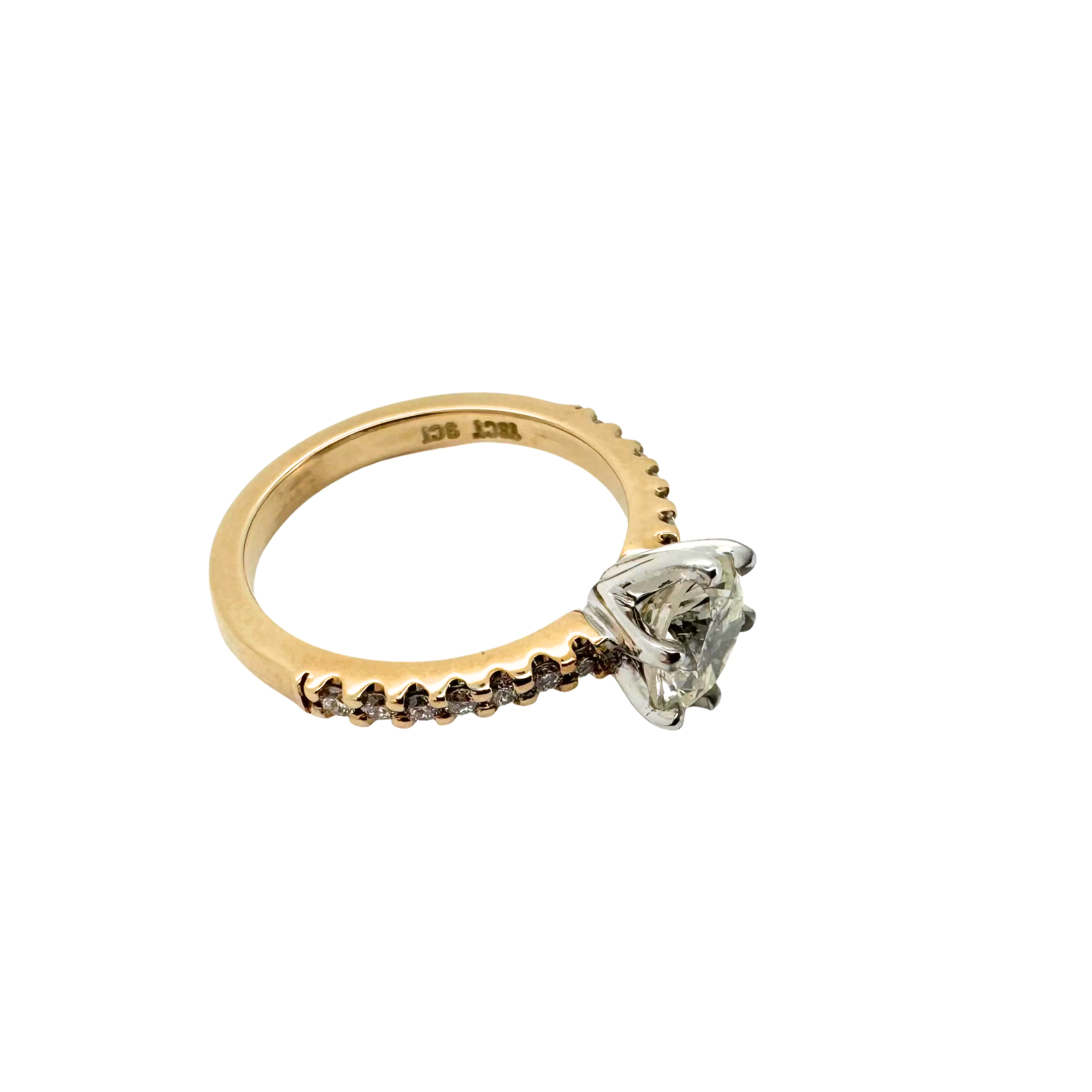 1.0ct Light Champagne P1 Round Brilliant Diamond on 9ct/18ct Gold Ring K½