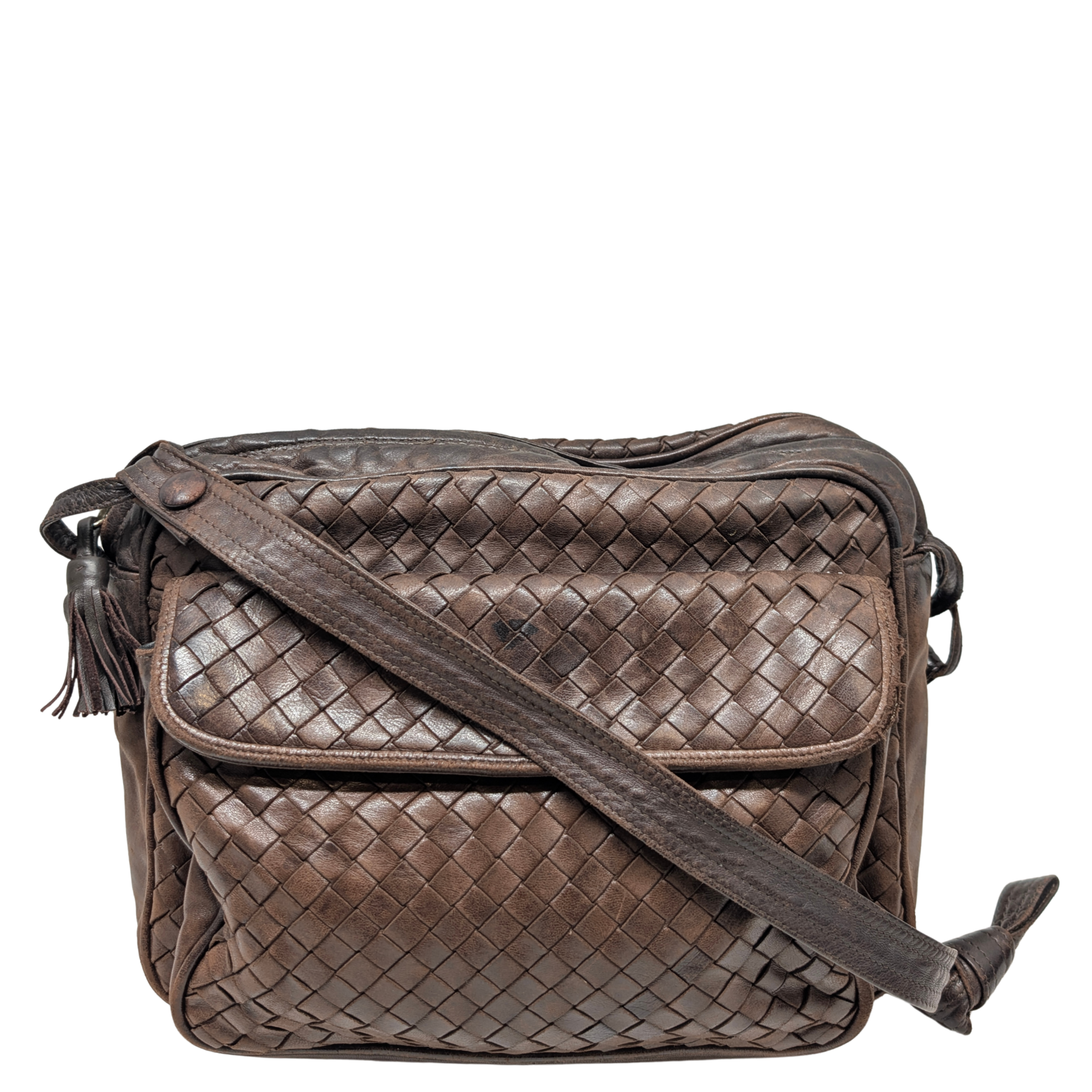 Bottega Veneta Intrecciato Leather Crossbody Bag Brown
