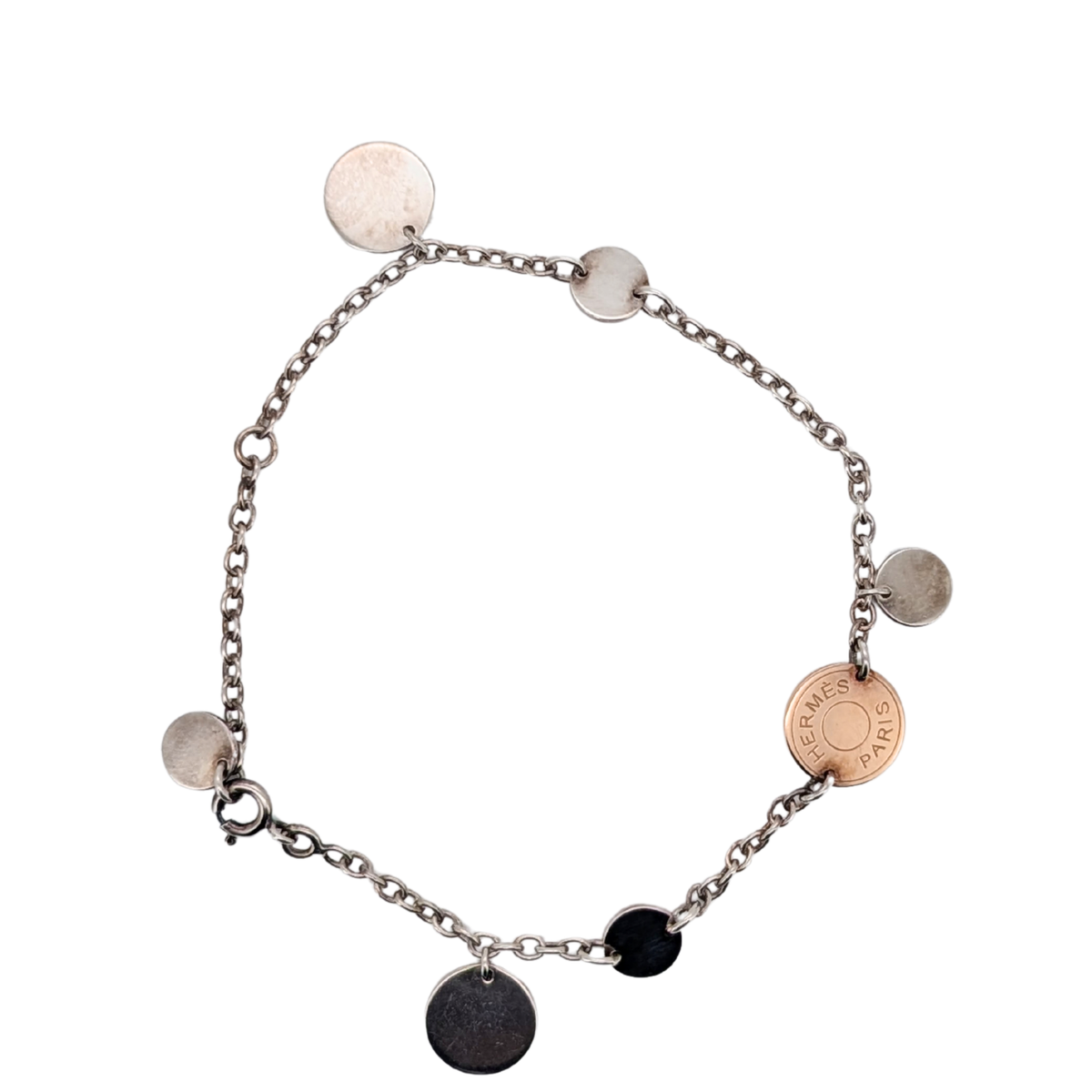 Hermes Confettis Ex-libris 18k Rose Gold & Silver Bracelet