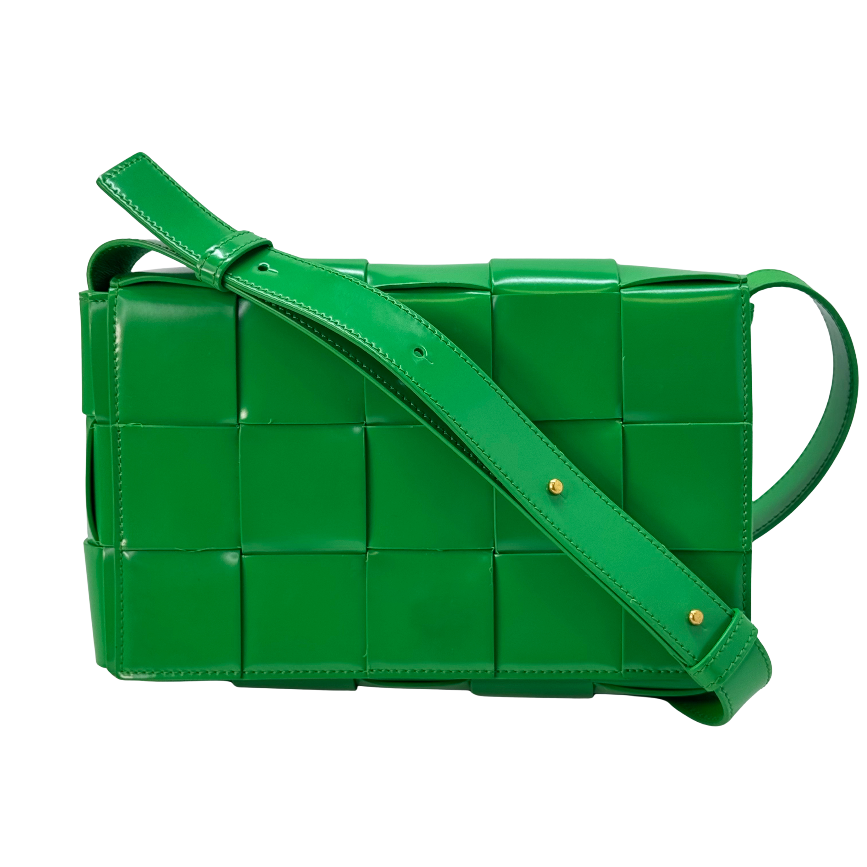 Bottega Veneta Patent Maxi Intrecciato Cassette Crossbody Bag Parakeet