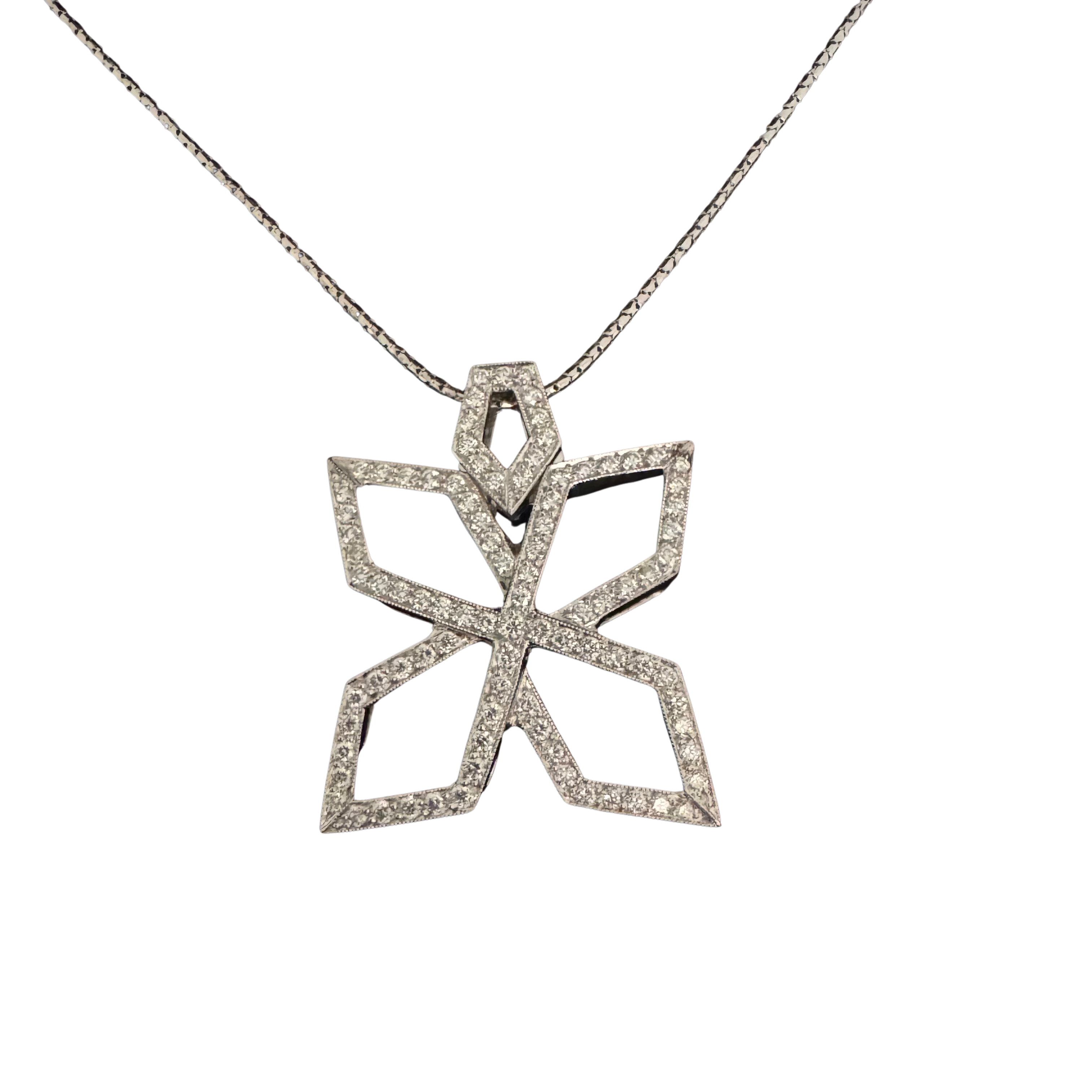 Anton Jewellery 18K White Gold Geometric Flower Diamond Pendant Necklace 1.00ct