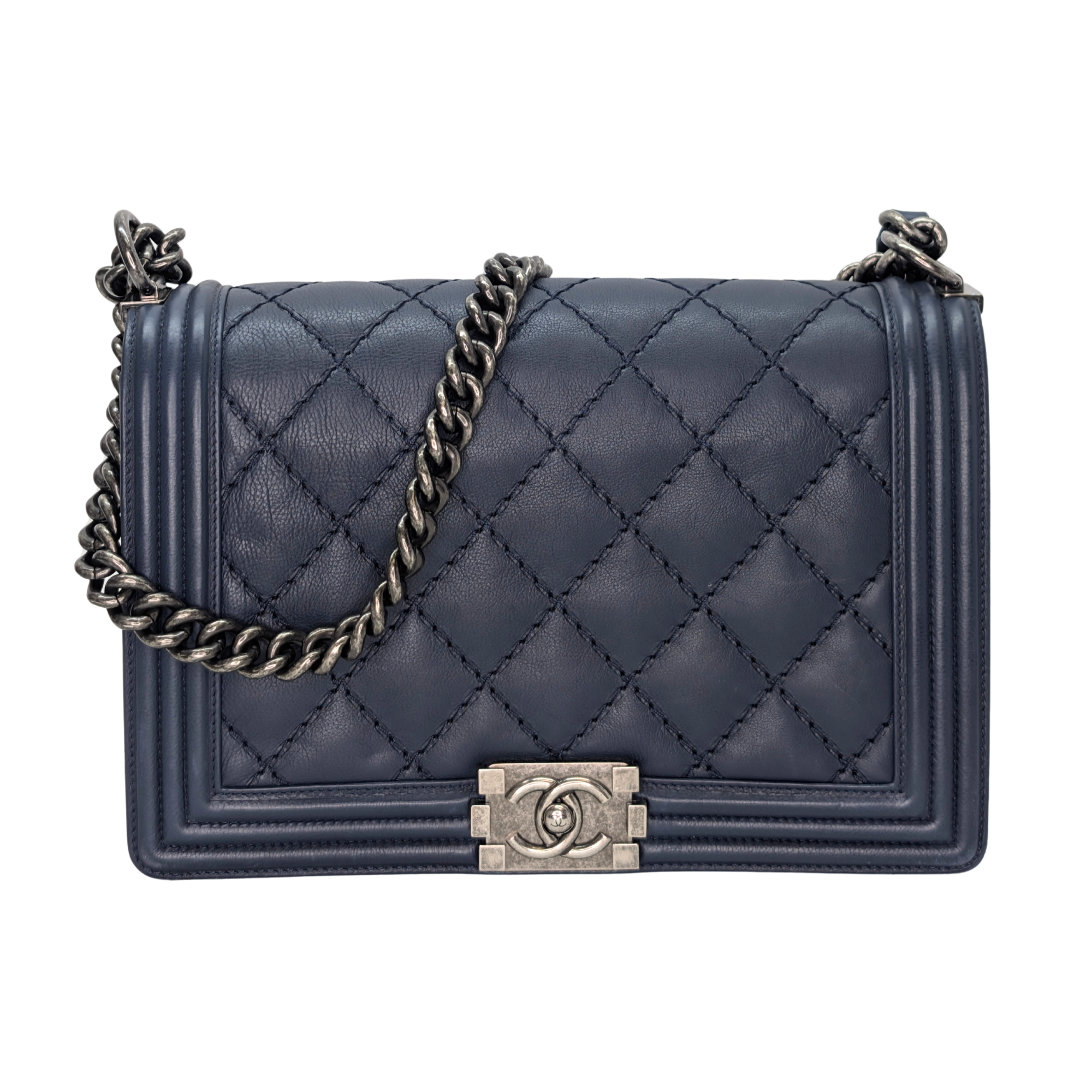 Chanel Flap Boy Shoulder Bag Large Navy Blue