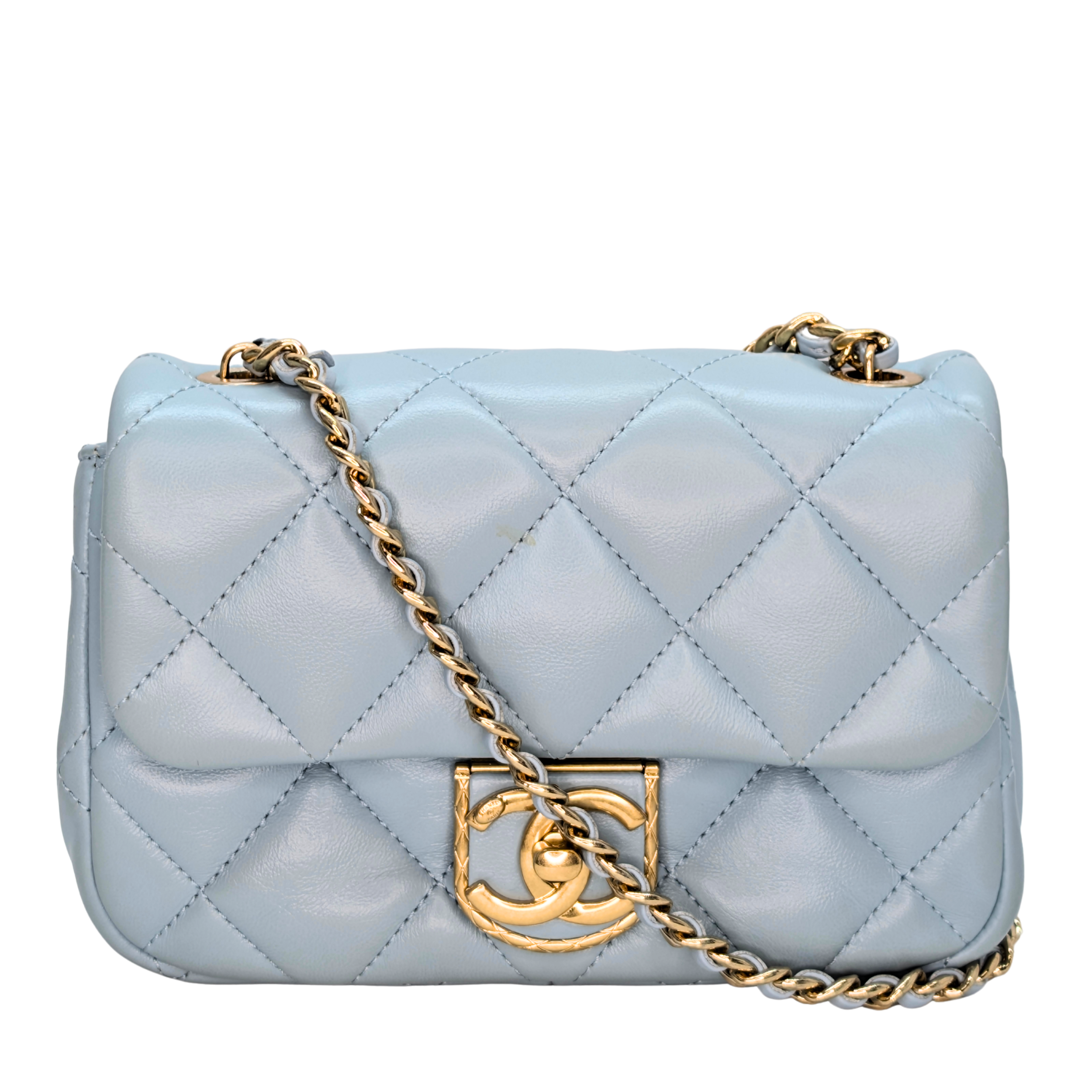 Chanel Quilted Lambskin Leather Mini Flap Bag Powder Blue