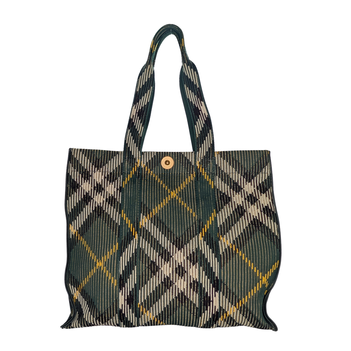 Burberry 中号绿色格纹针织托特包