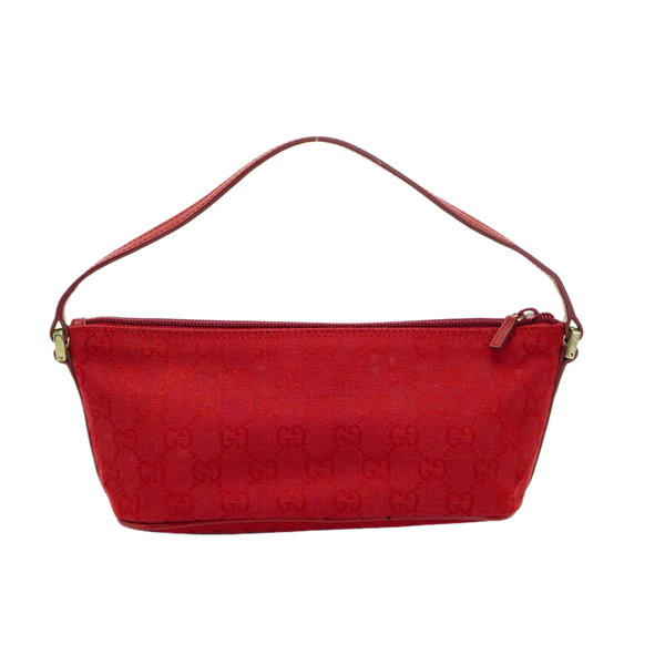 Gucci Cherry Red GG Monogram Boat Pochette Bag