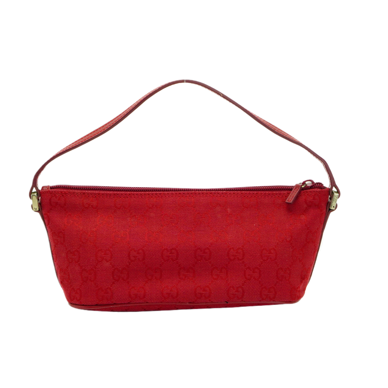 Gucci Cherry Red GG Monogram Boat Pochette Bag