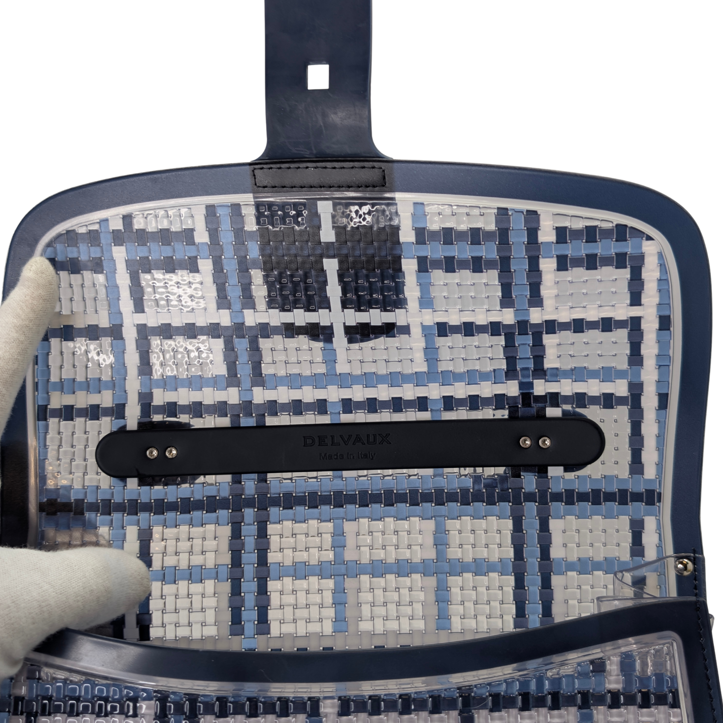 Delvaux Vinyl Gingham The Dreamer MM Brillant Satchel Bag Navy