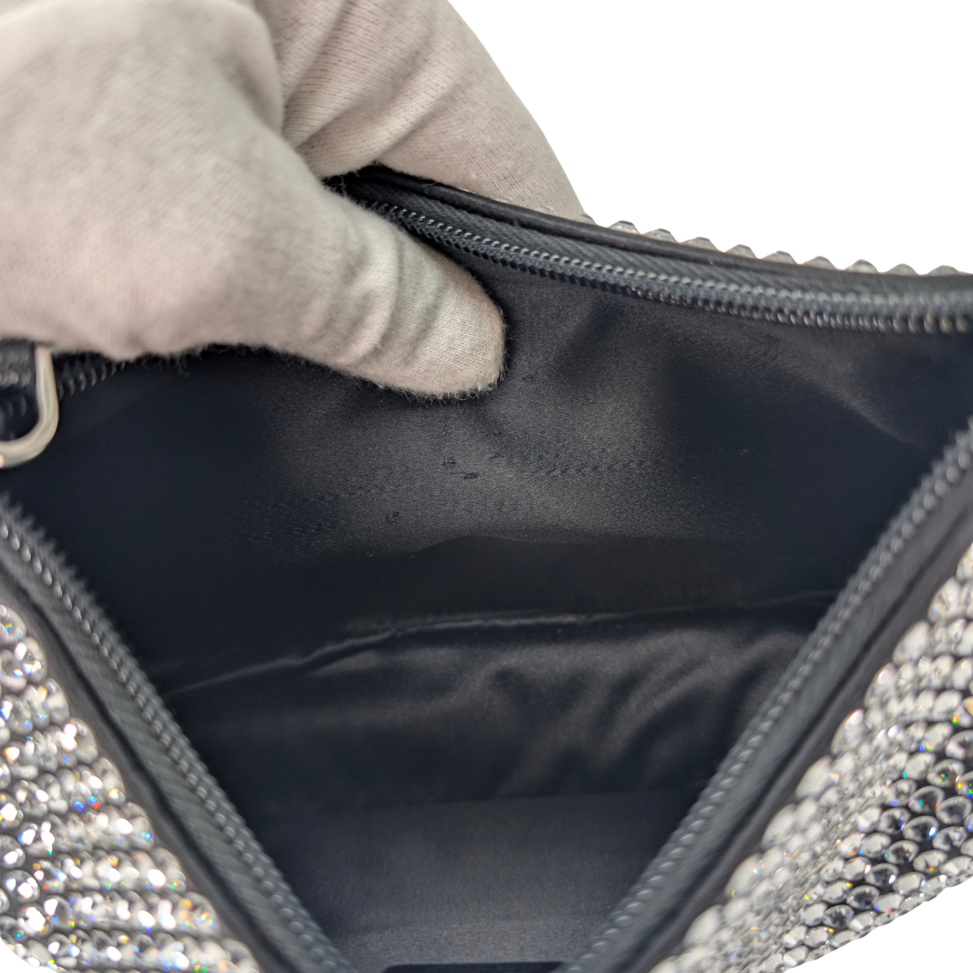 Black Prada Re-Edition Mini Satin Crystals Shoulder Bag