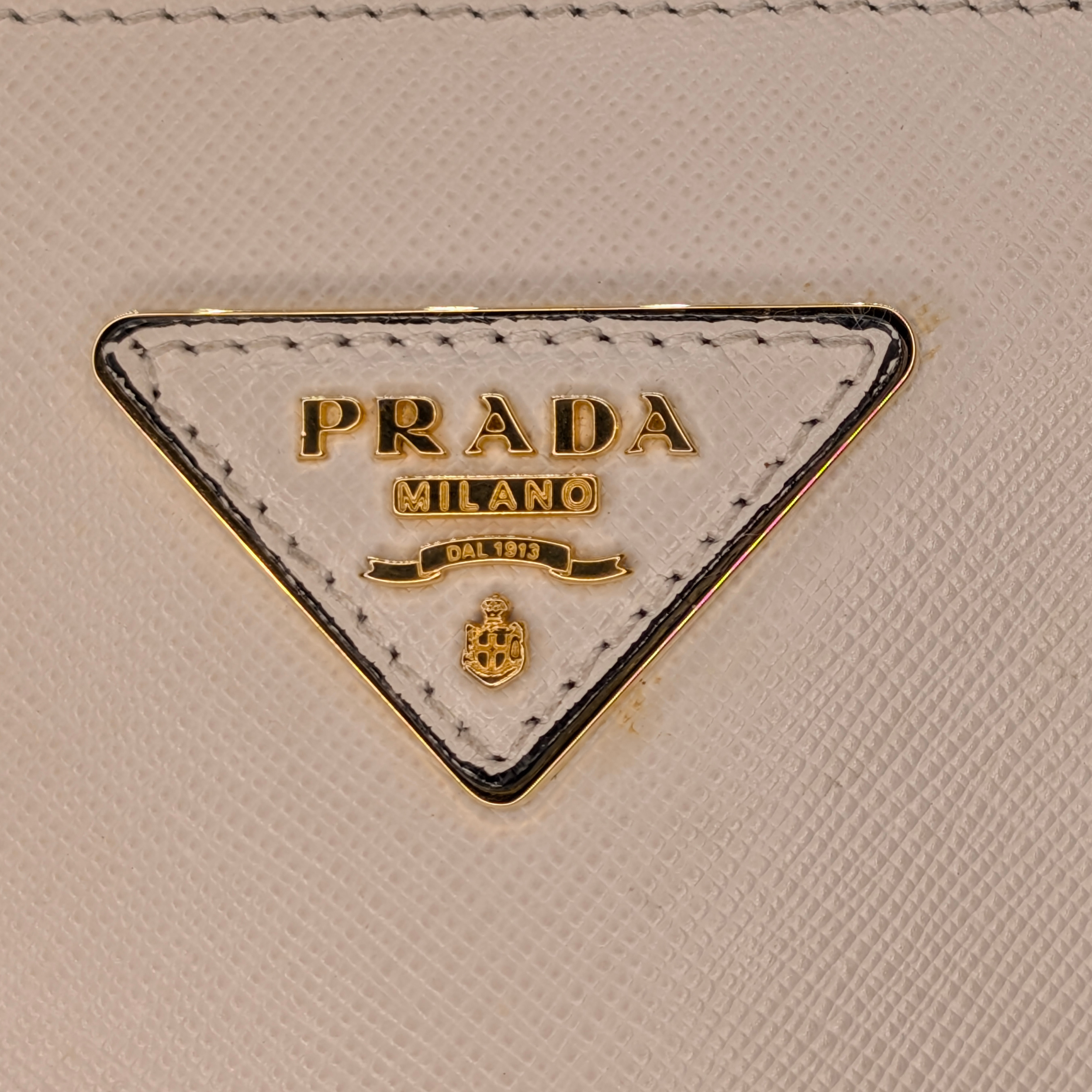 Prada Saffiano Lux Medium Galleria Double Zip Tote Bag Black X White