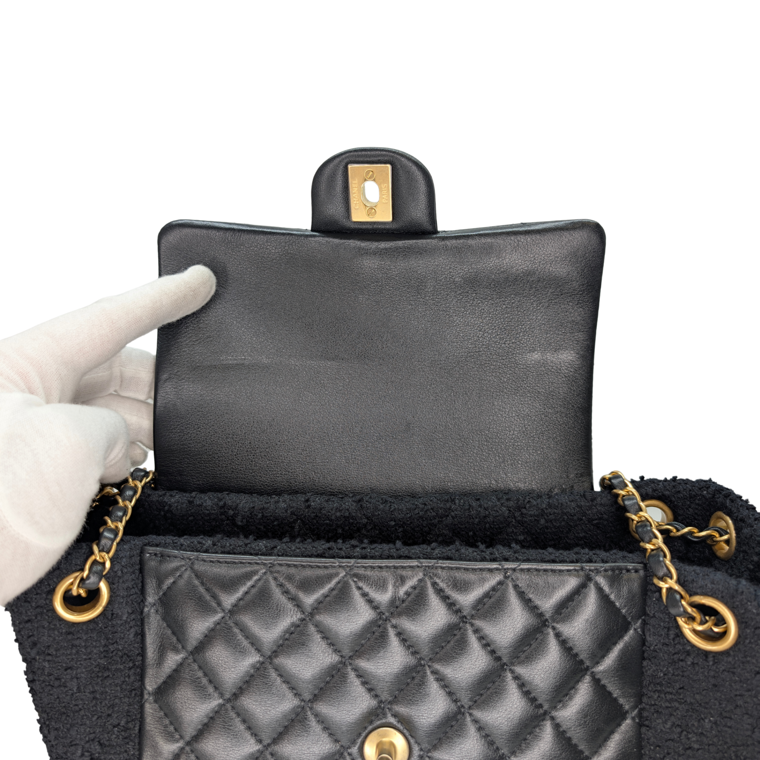 Chanel Top Handle Flap Tweed & Lambskin Bag GHW Black