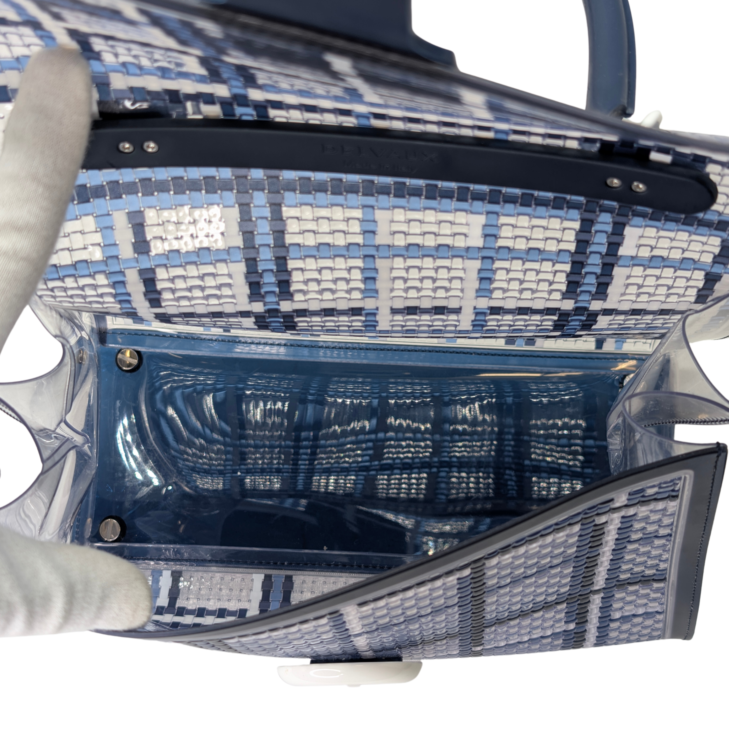 Delvaux Vinyl Gingham The Dreamer MM Brillant Satchel Bag Navy