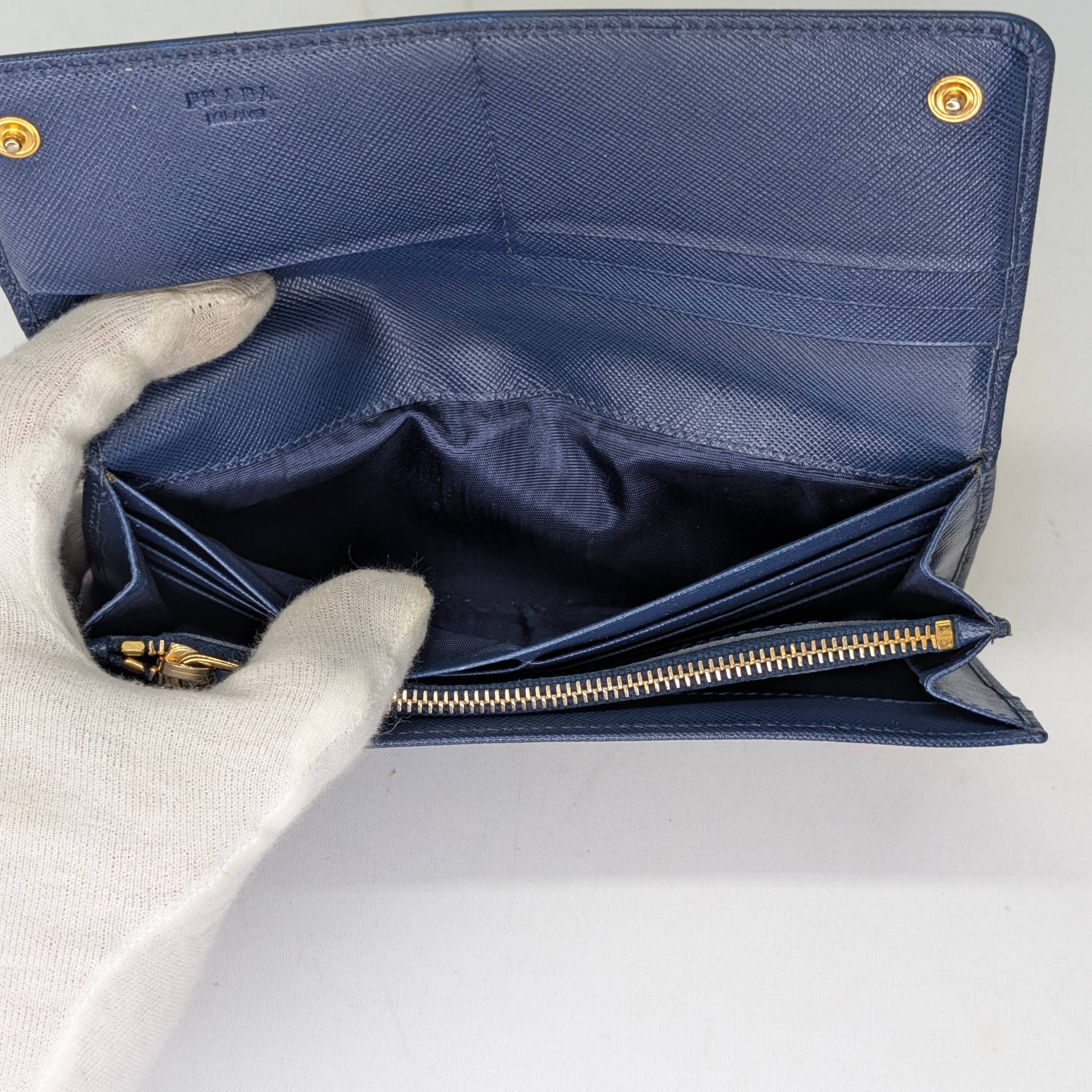 Prada Saffiano Leather Navy Blue Long Wallet