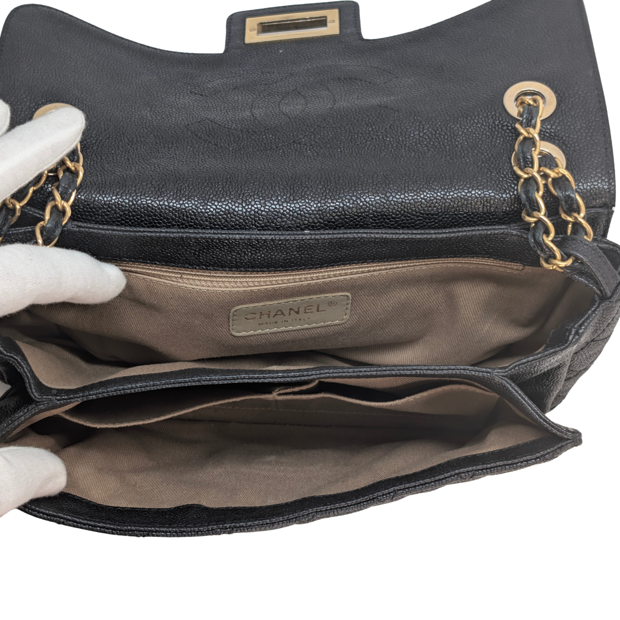 Chanel Mademoiselle 2.55 Cavier Leather Lock Flap Bag Black