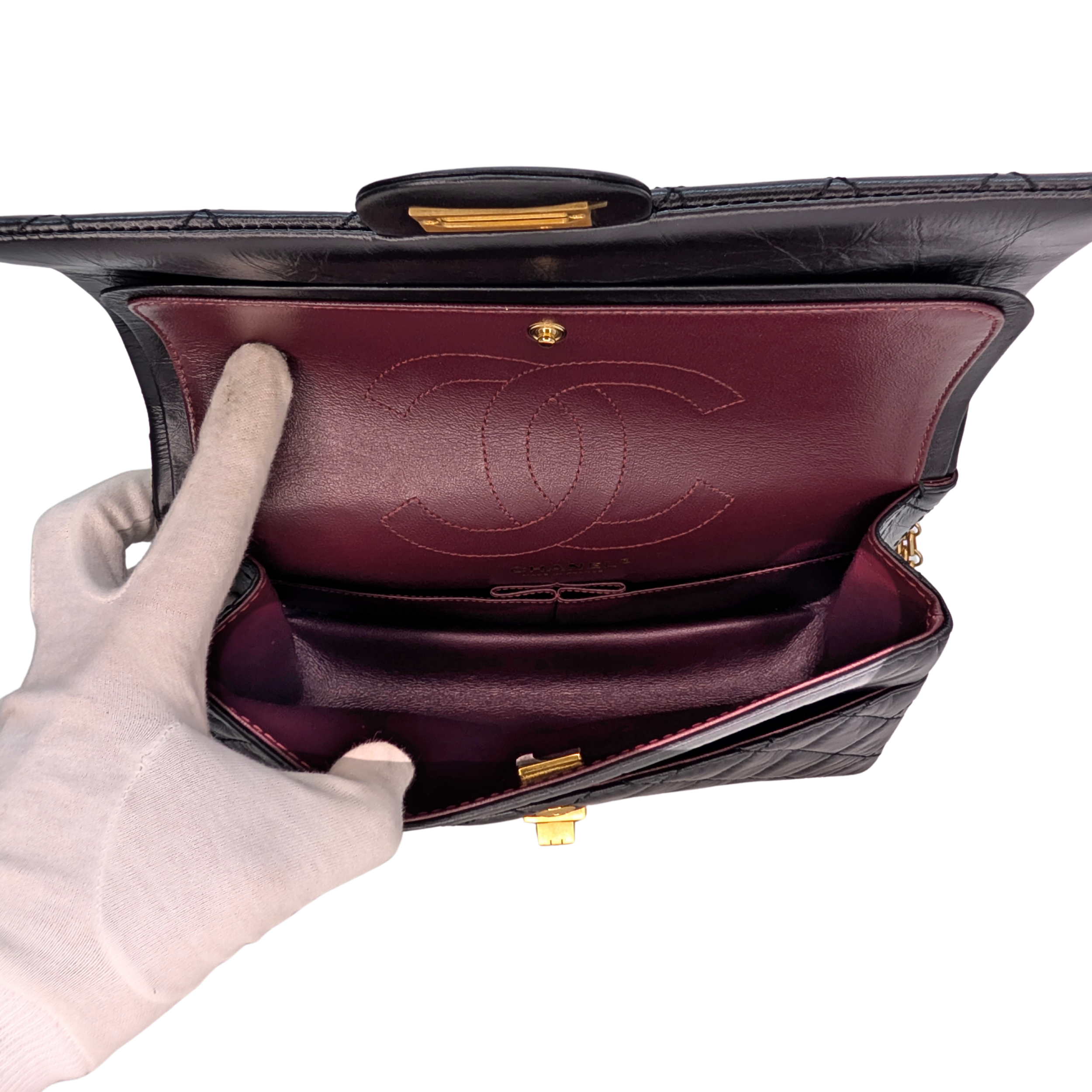 Chanel Black Distressed Calfskin 2.55 Reissue 225 Bag Black