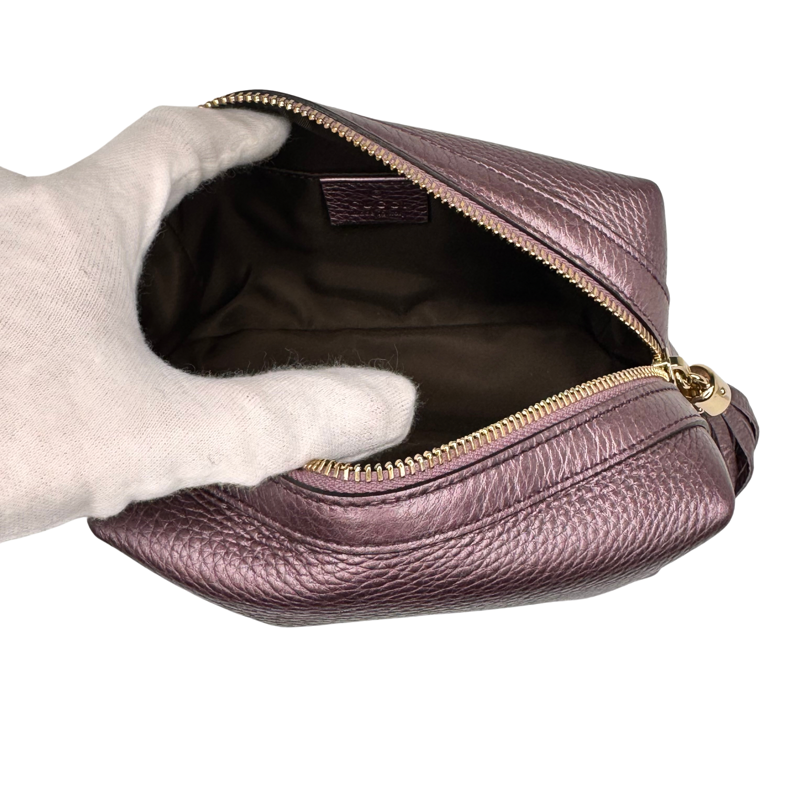 Gucci Soho Cosmetic Pouch in Rose Gold Pebbled Leather