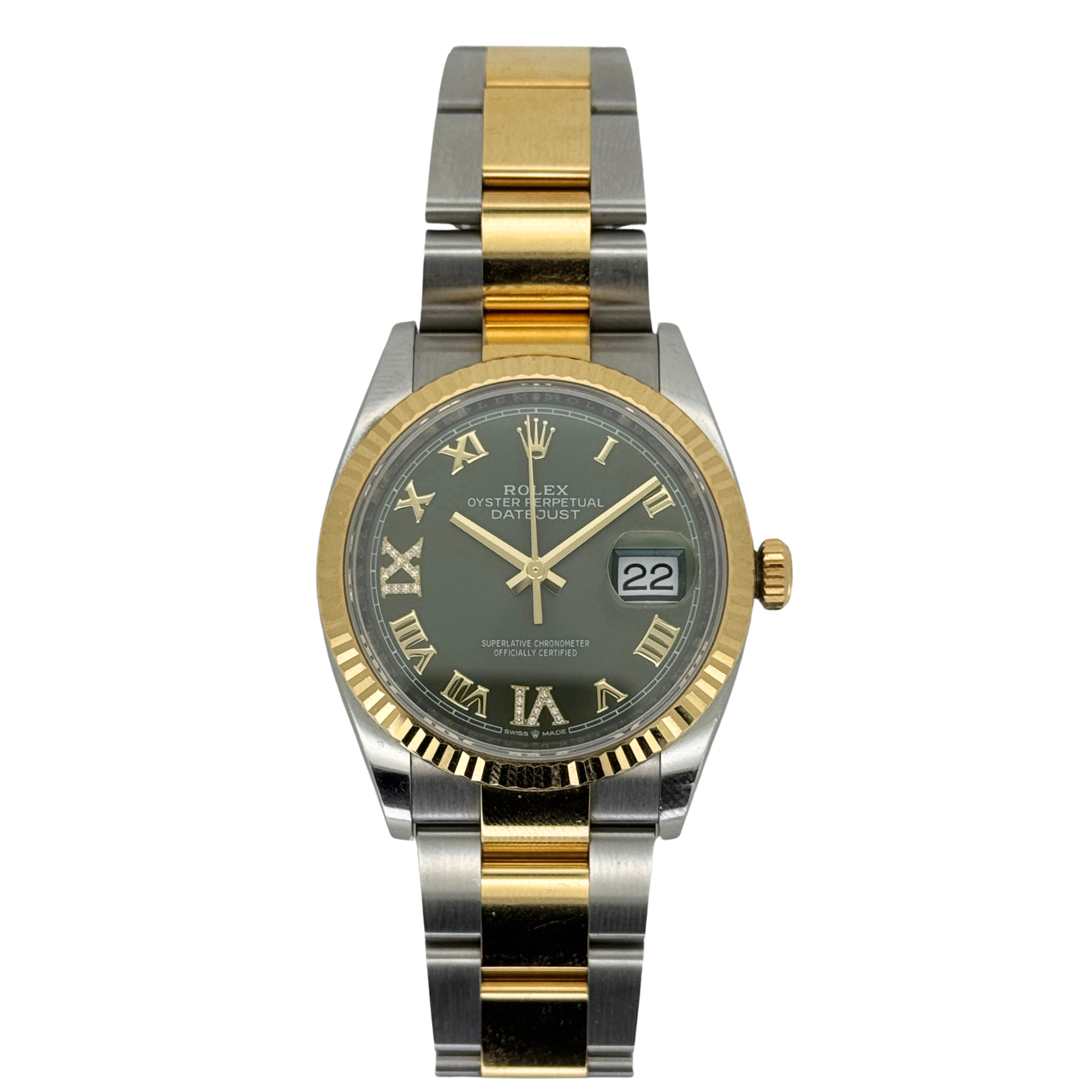 Rolex Steel & Yellow Gold Datejust 36mm 126233 Green Roman Diamond Dial