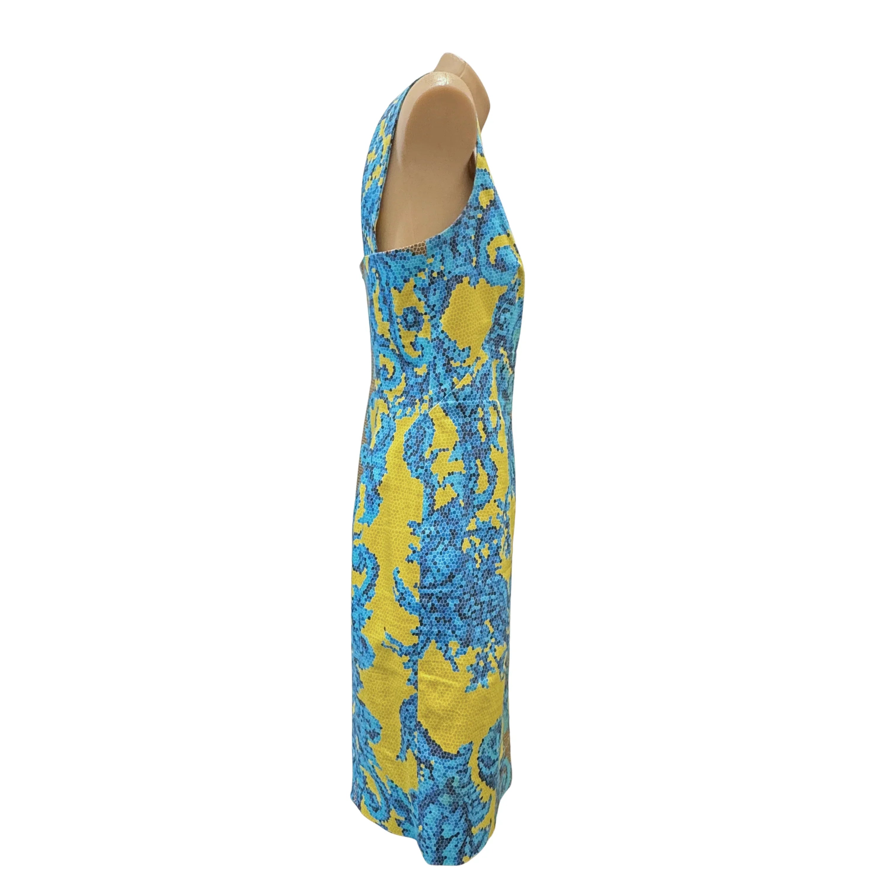 Versace Yellow x Blue Baroque Print Sleeveless Sheath Dress Size 42