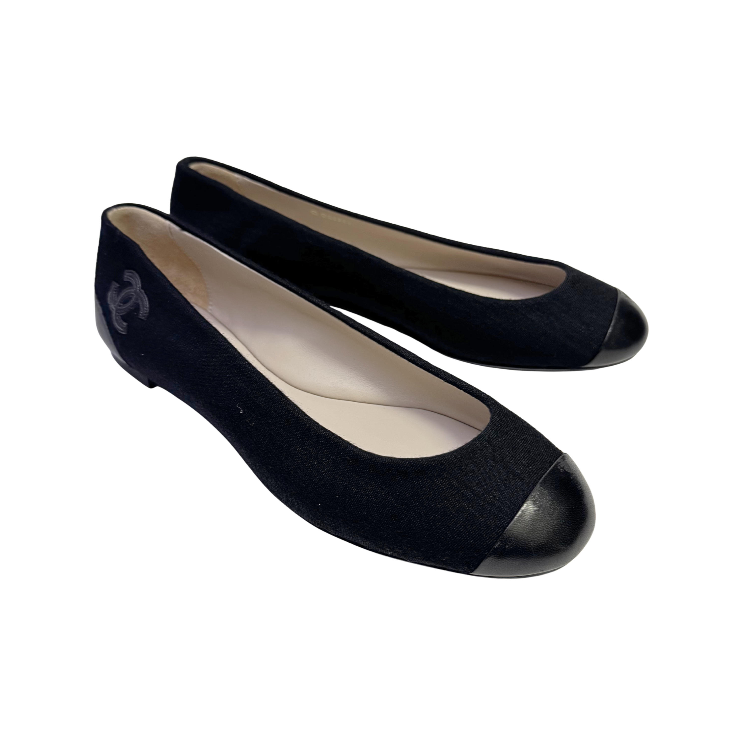 Chanel Ballet Flats Canvas Black 37.5