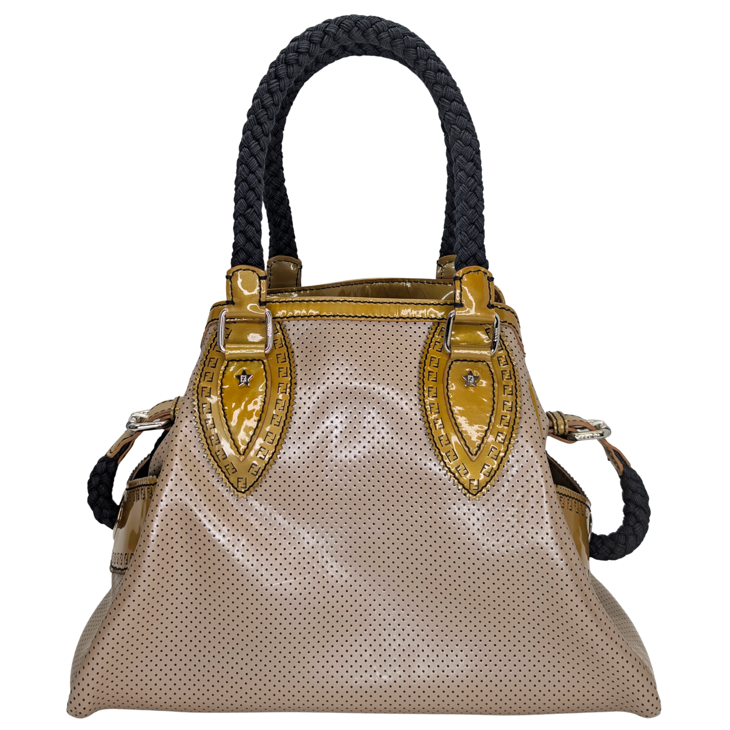 Fendi Perforated Patent Leather De Jour Tote Bag Gold