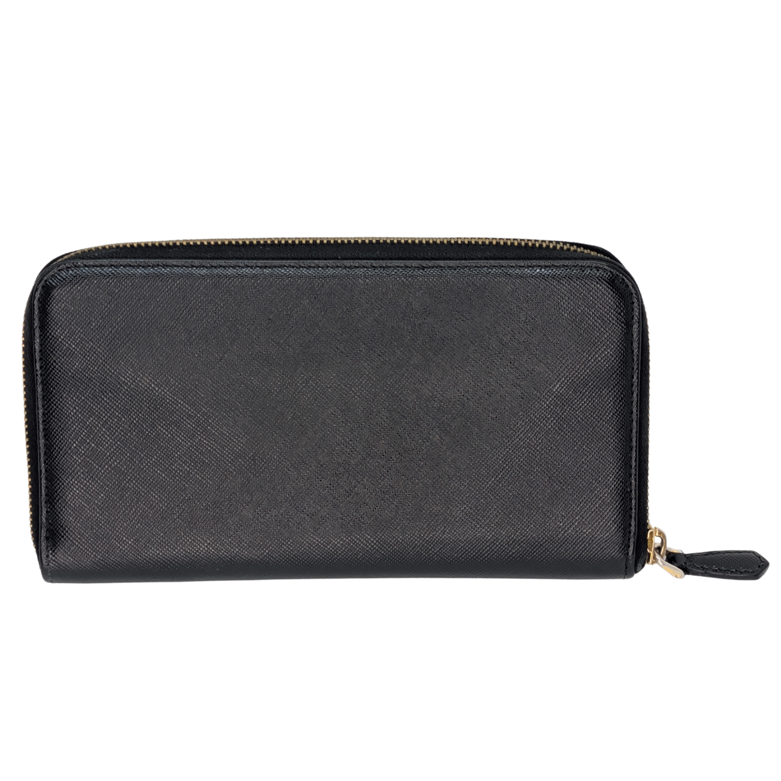 Prada Saffiano Leather Zip around Long Wallet Black