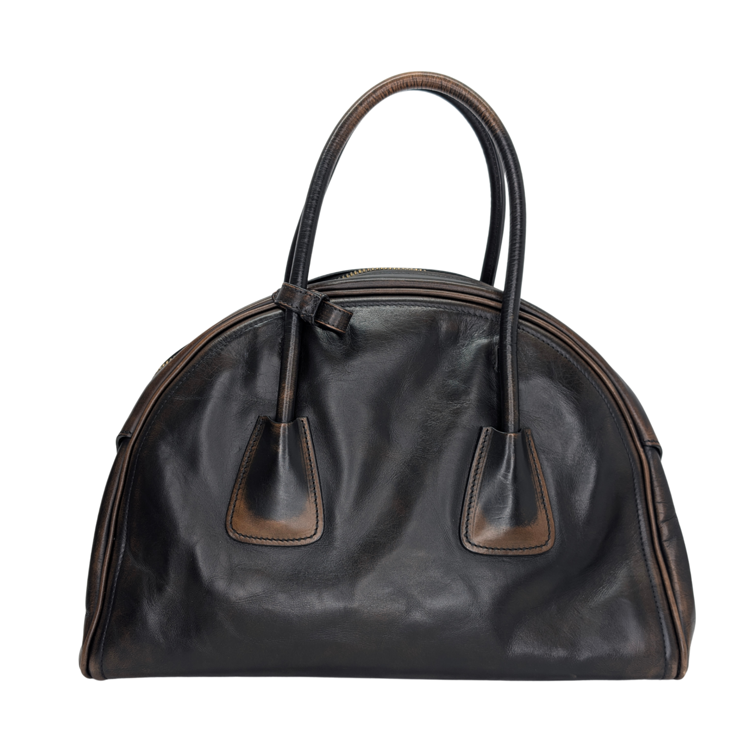 Prada Vitello Vintage Bowling Bag Distressed Black