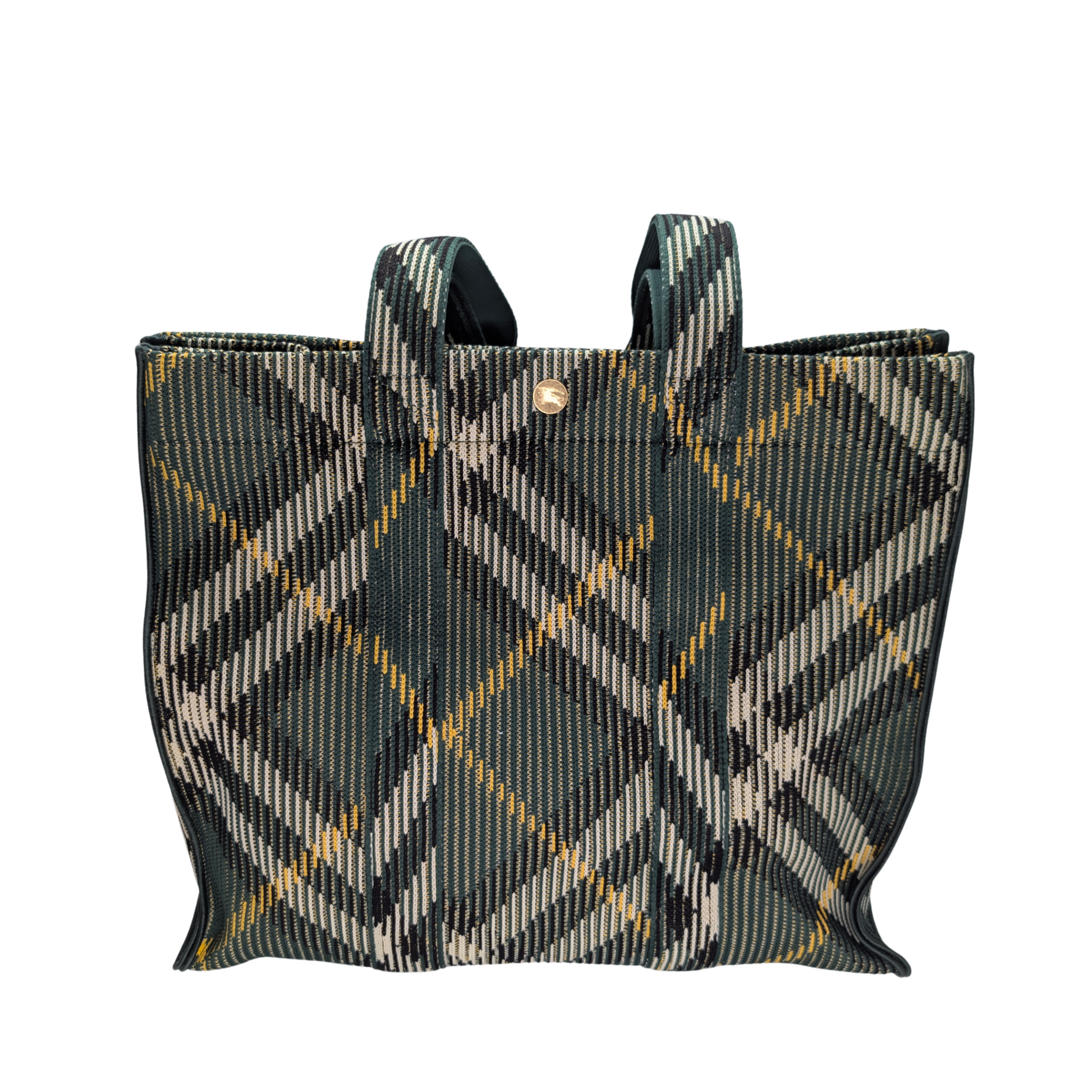 Burberry Medium Green Check Knitted Tote Bag