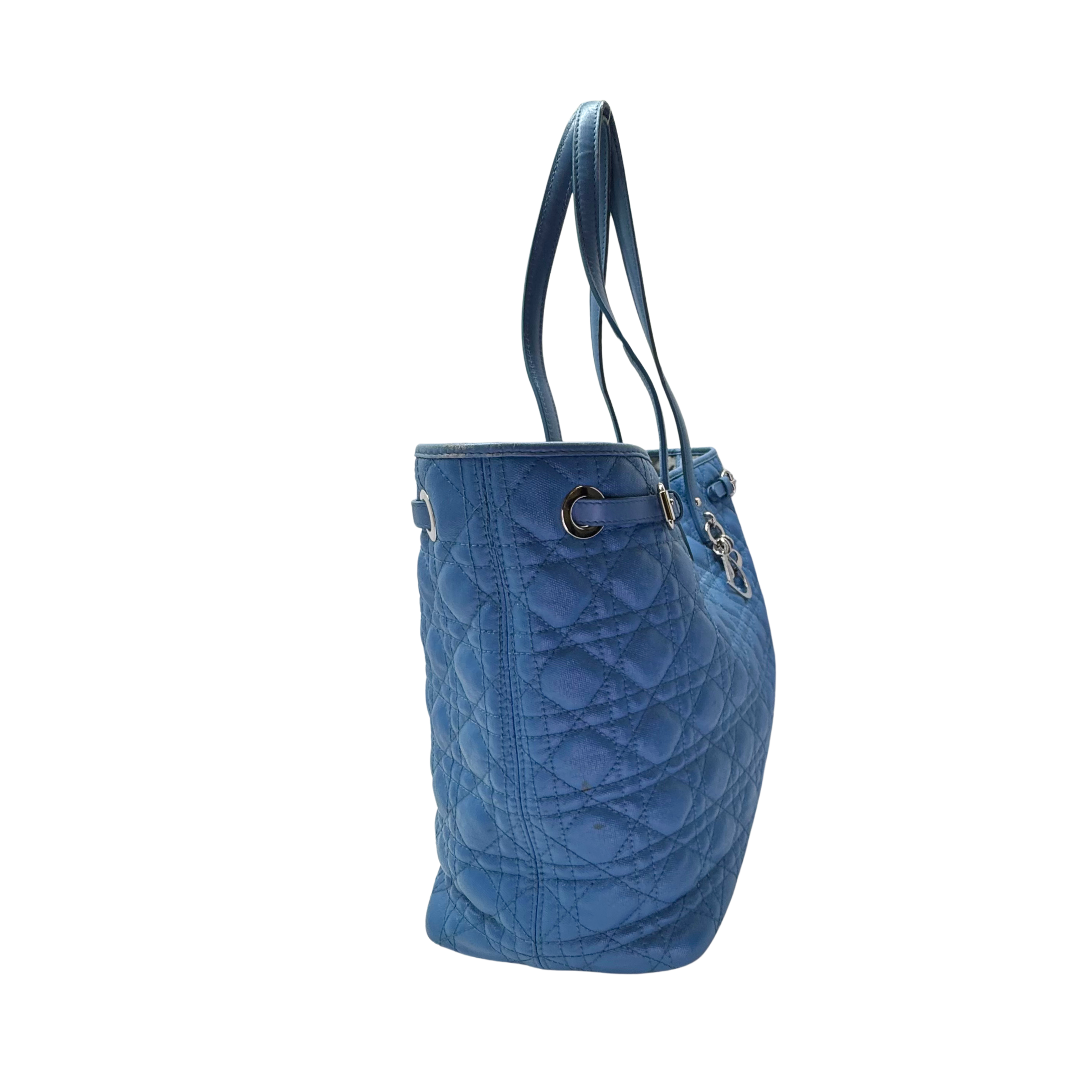 Dior Cannage Medium Panarea Tote Canvas Cobalt Blue
