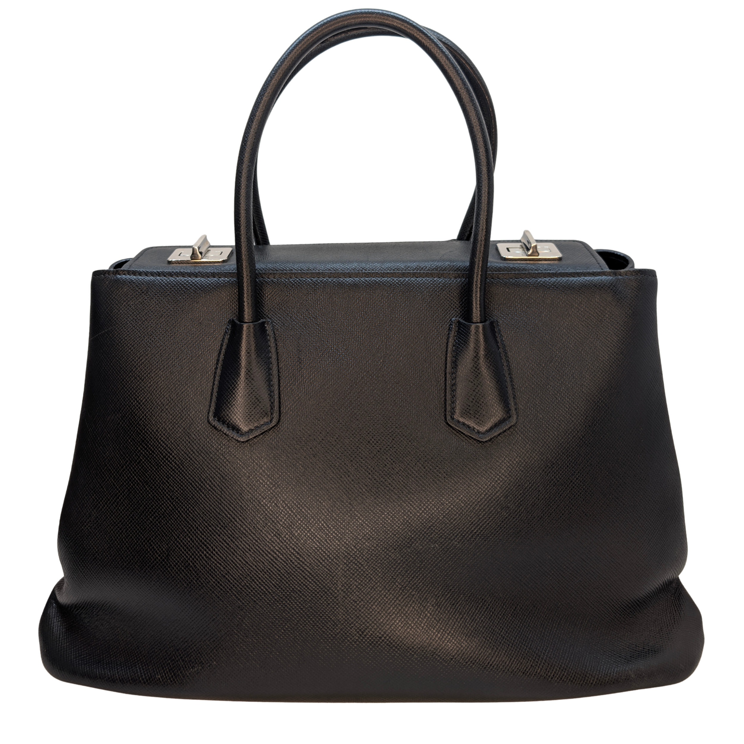 Prada Saffiano Cuir Twist Lock Tote Bag Black