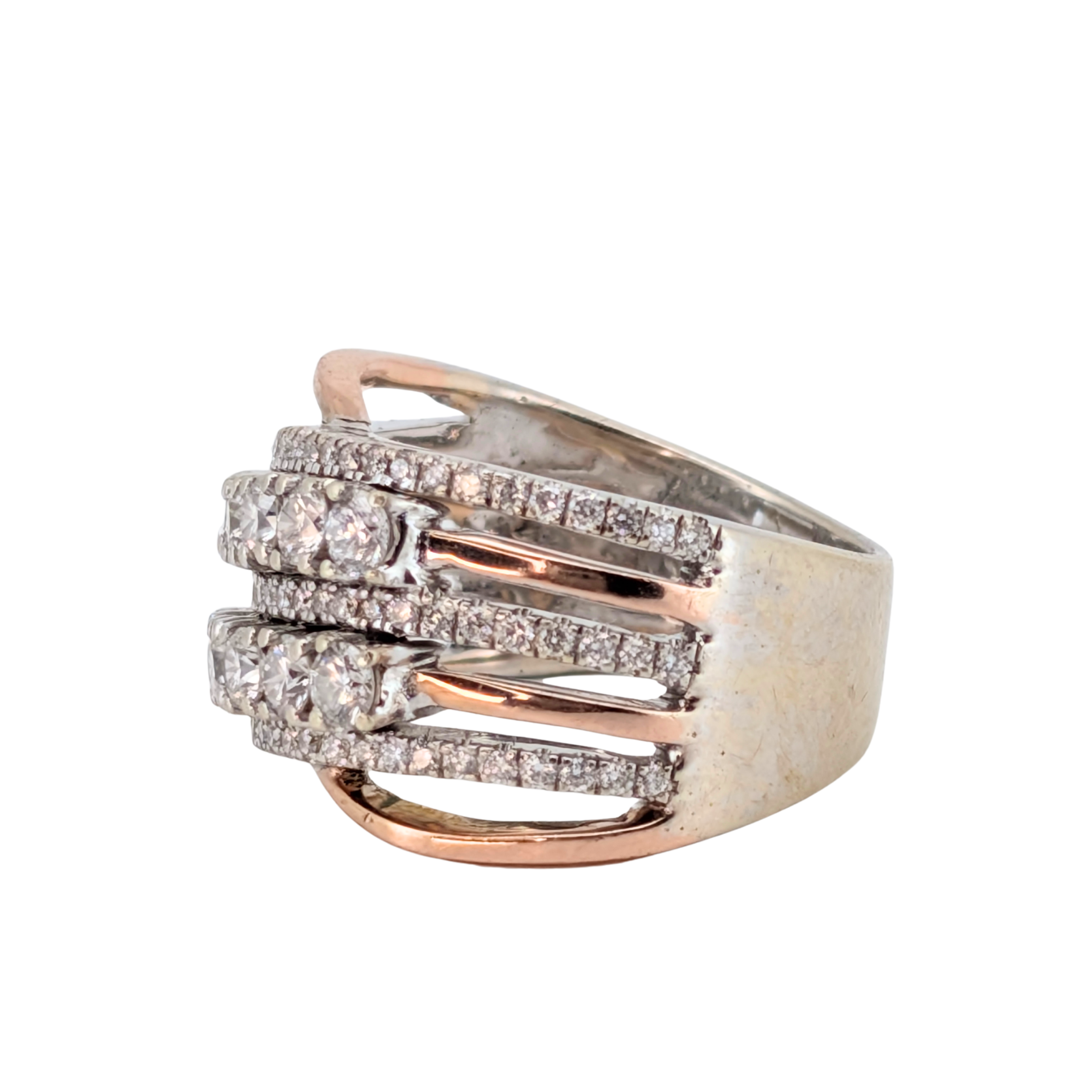 1.00Ct Natural Diamond Multi-Row Ring In 10K White And Rose Gold